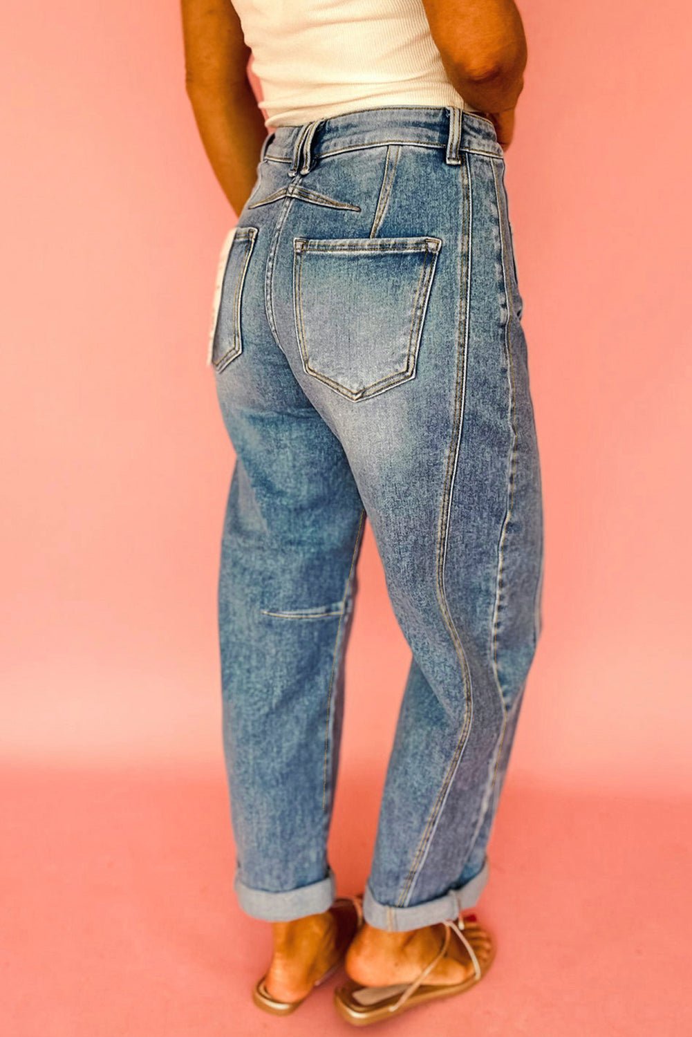 Dusk Blue Vintage Washed Seam Detail Jeans - MAD RUFFI