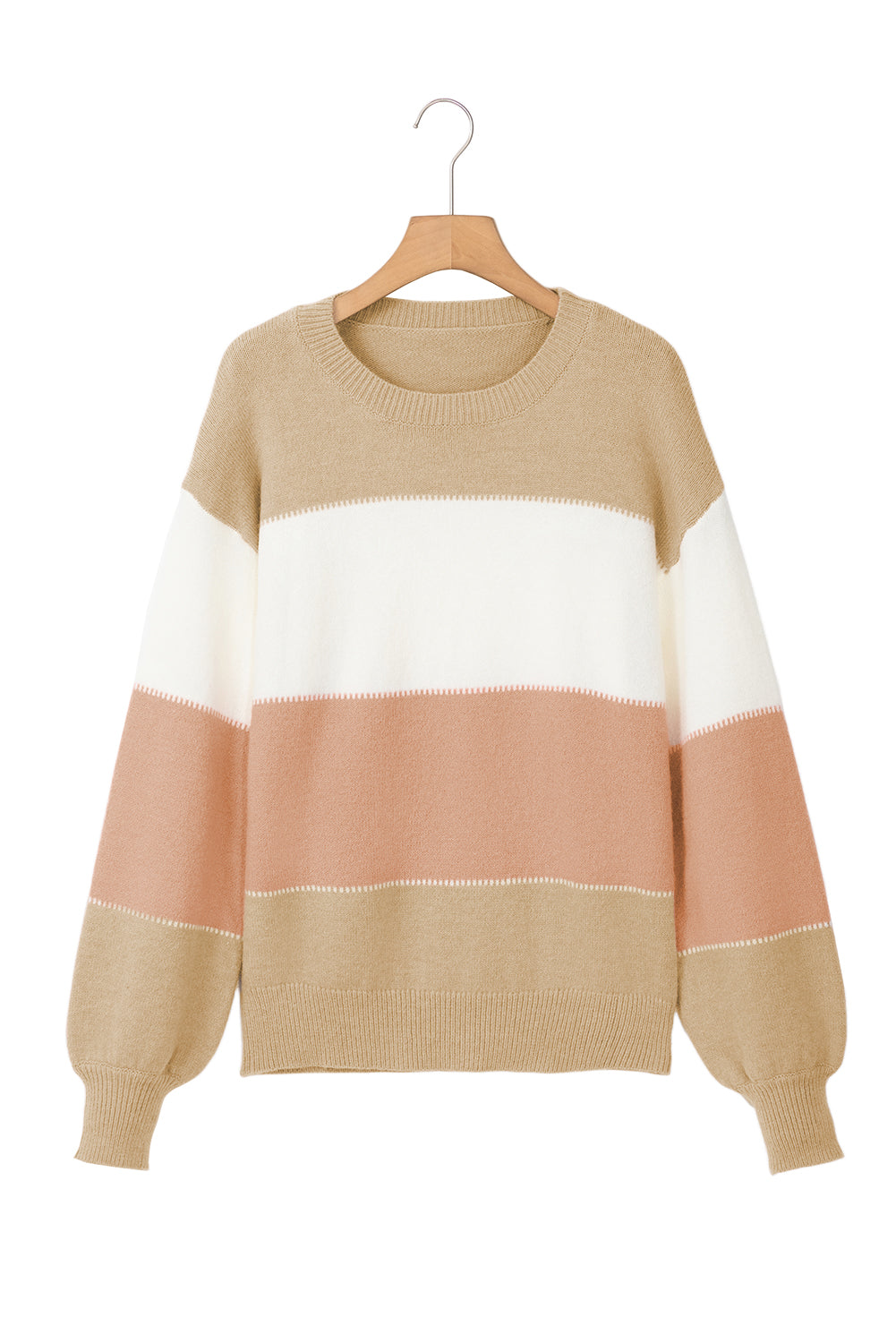 Dusty Pink Color Block Lantern Sleeve Drop Shoulder Sweater - Sweaters