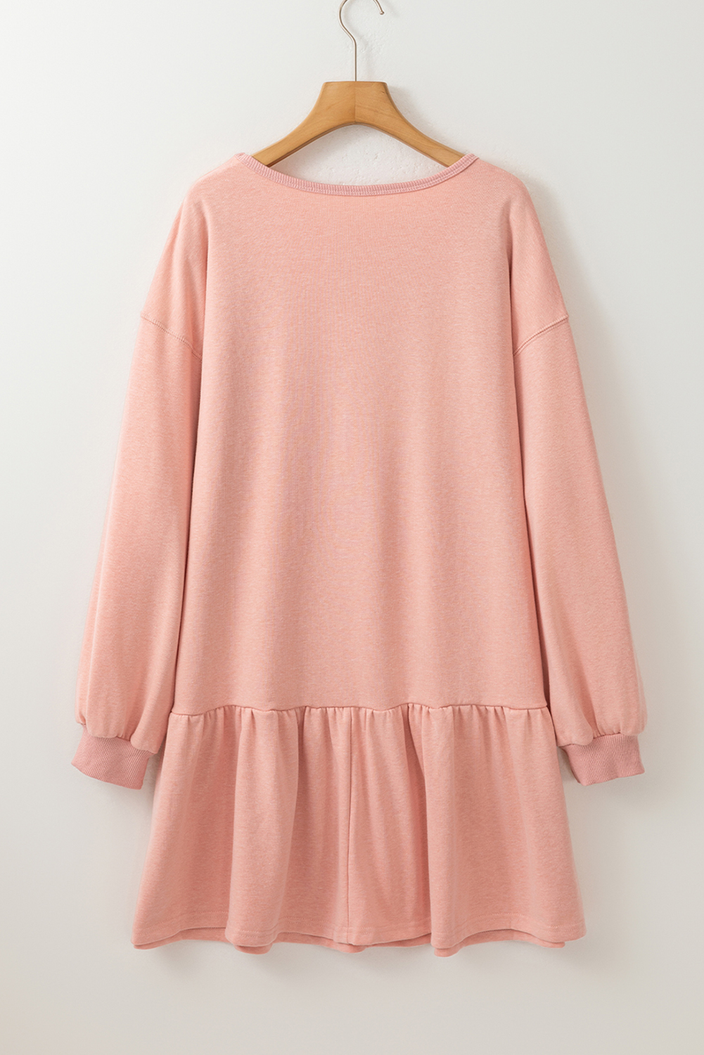 Dusty Pink LOVER Letter Long Sleeve Ruffle Hem Dress - Graphic Apparel