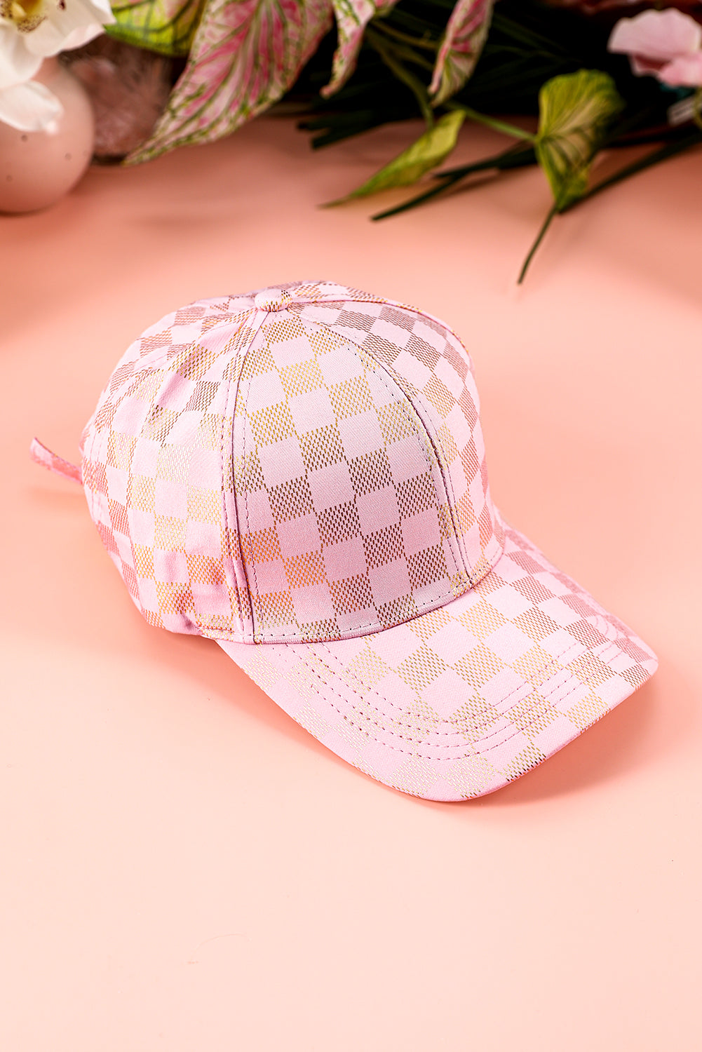 Light Pink Checkered Baseball Cap