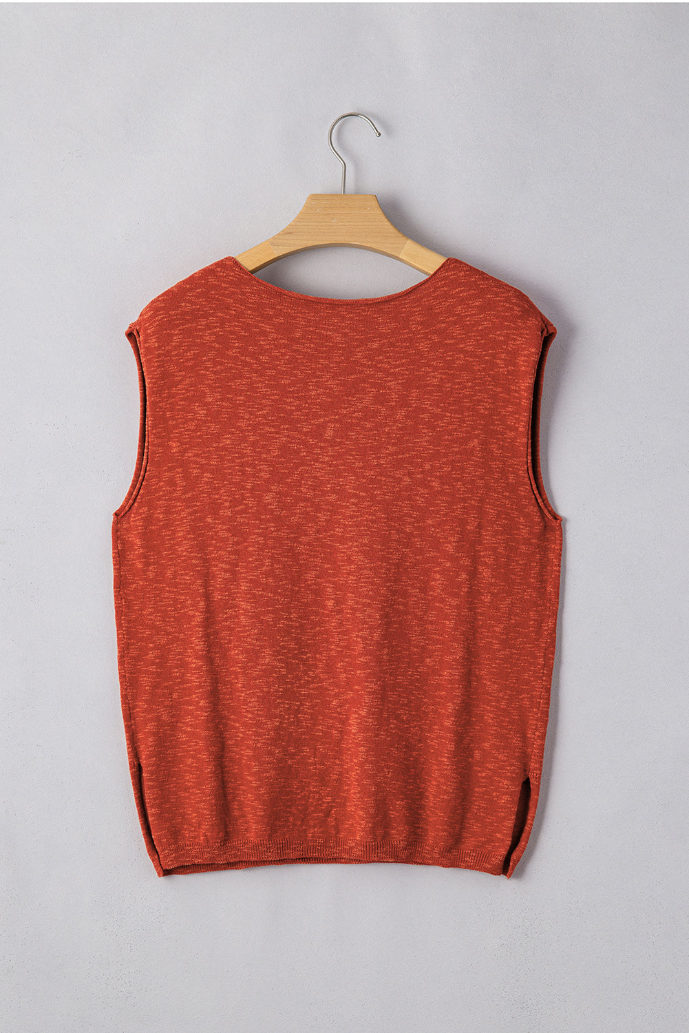 Orange Solid Color Split V Neck Knit Top