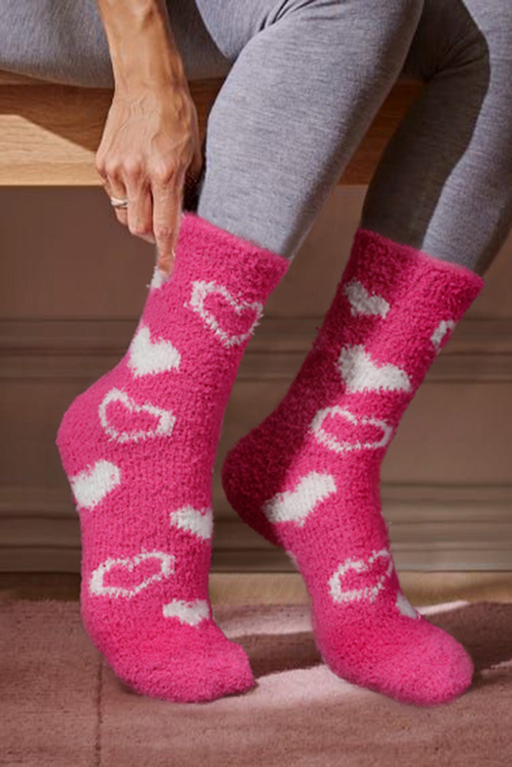 Strawberry rosa Valentín Valentín Heart Print Socks para mujeres