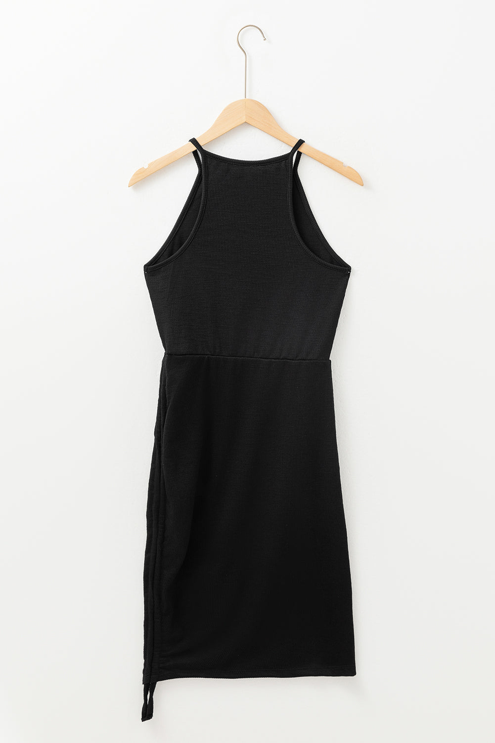 Black Racerback Cantbed Knit Drawstring Bodycon Vestido