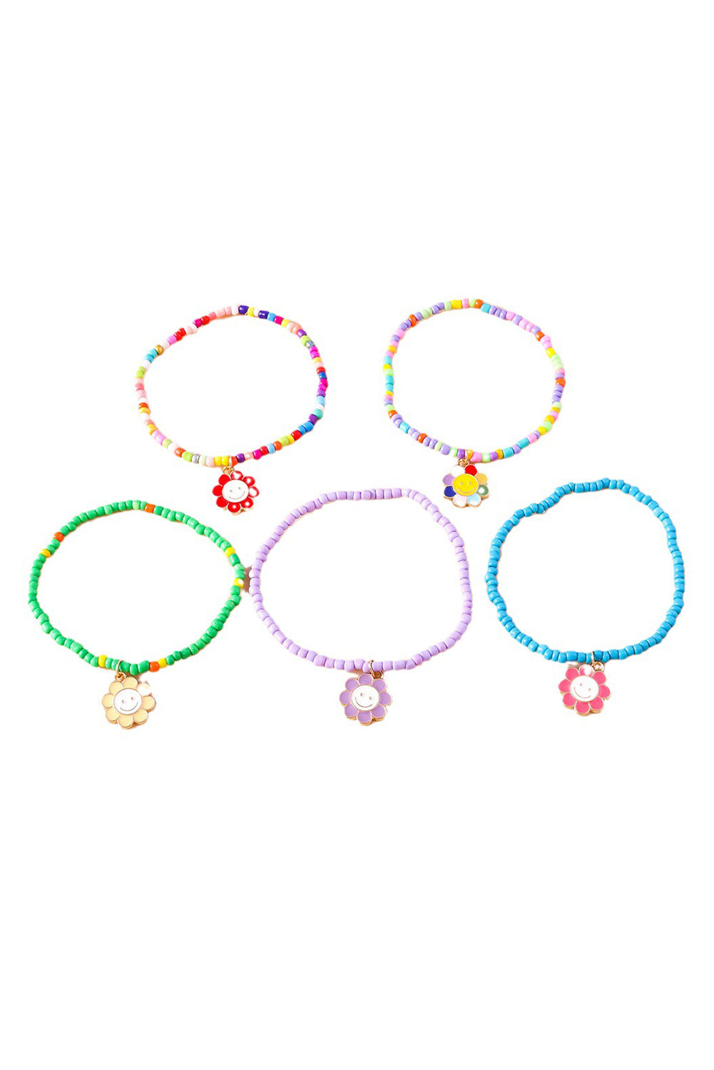 Hellblaues 5-teiliges Perlenarmband-Set mit Smiley-Blumenanhänger