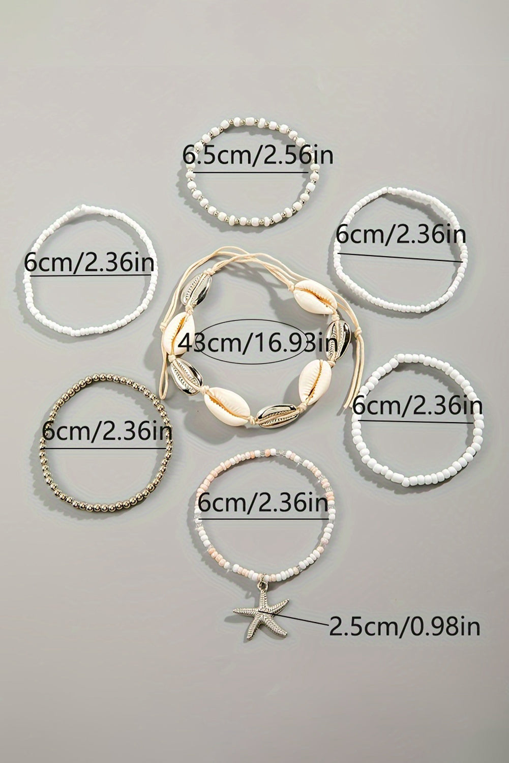 Bracelet de conde de concha de concha de estrella estrella blanca 7pcs para mujeres