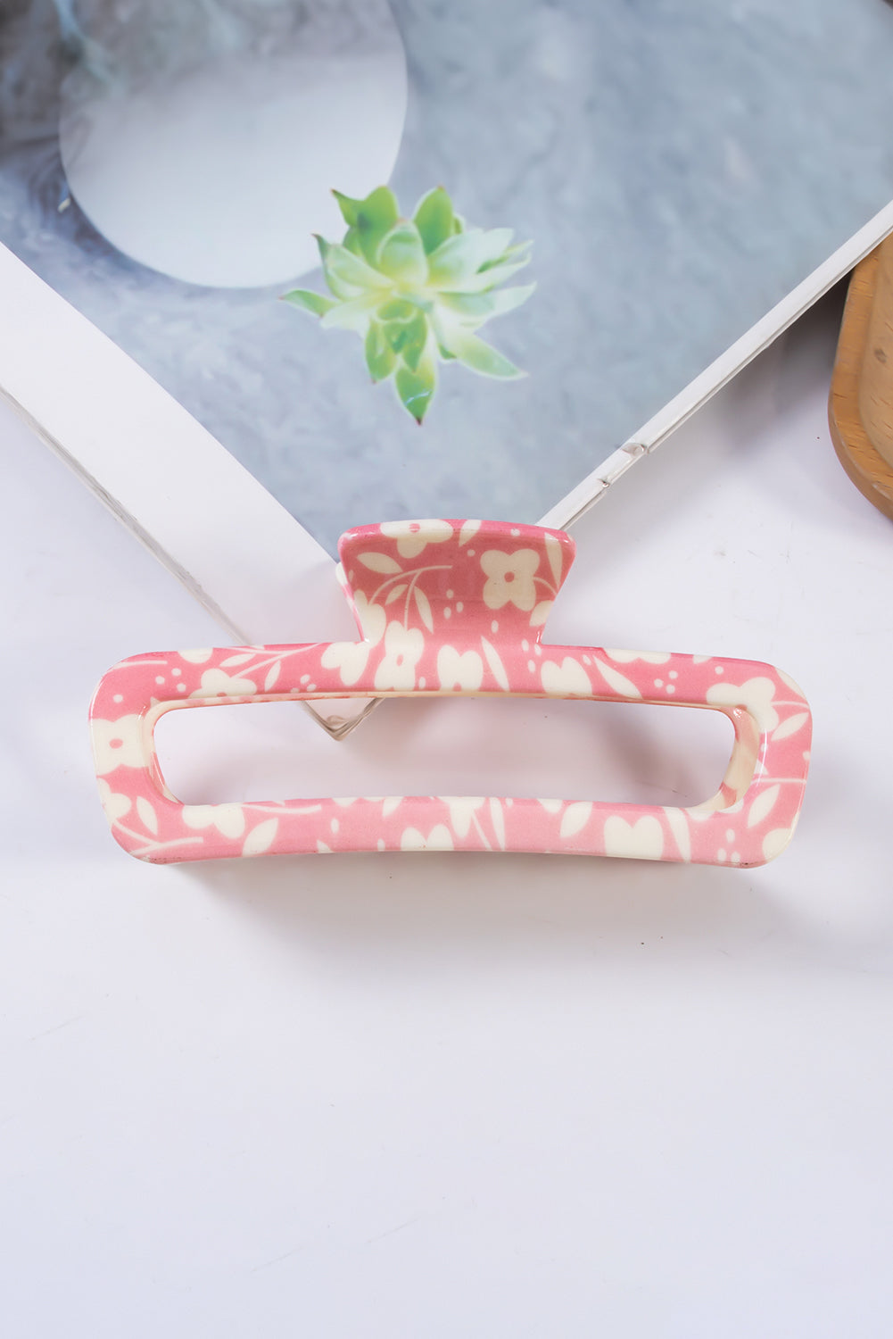 Pink Floral Printed Hollow Out Hair Claw for Elegant Styles