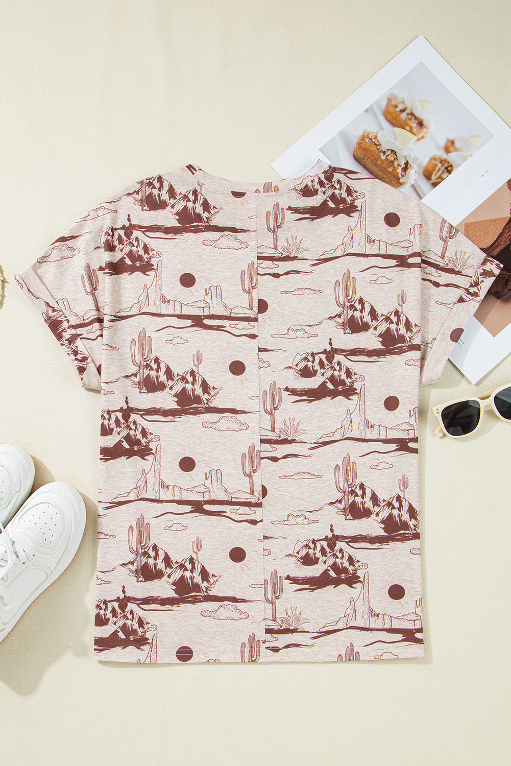 Braunes Kurzarm-T-Shirt mit „Summer Desert Sand“-Print