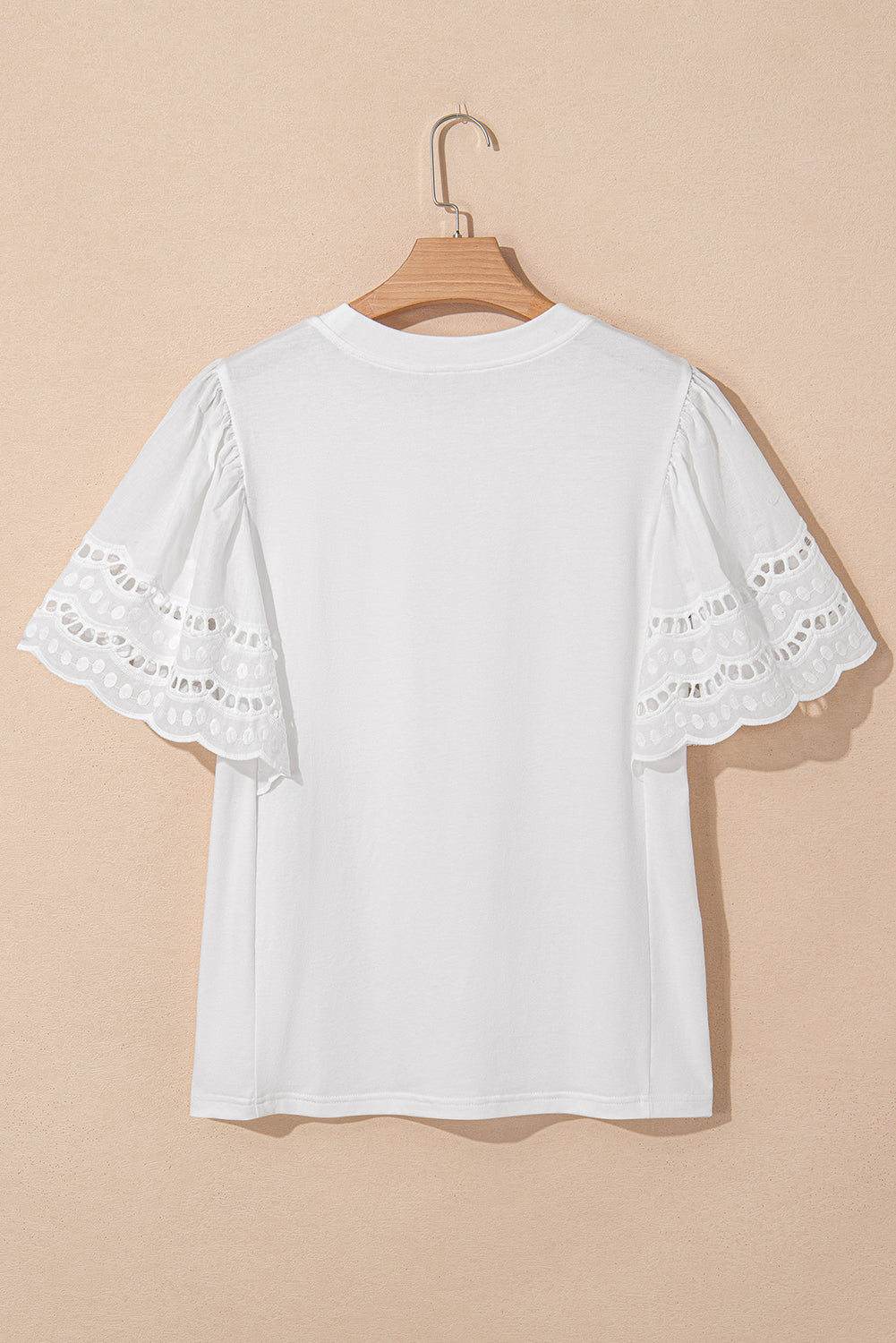 Embroidered White Flounce Sleeve Blouse with Hollow-Out Design