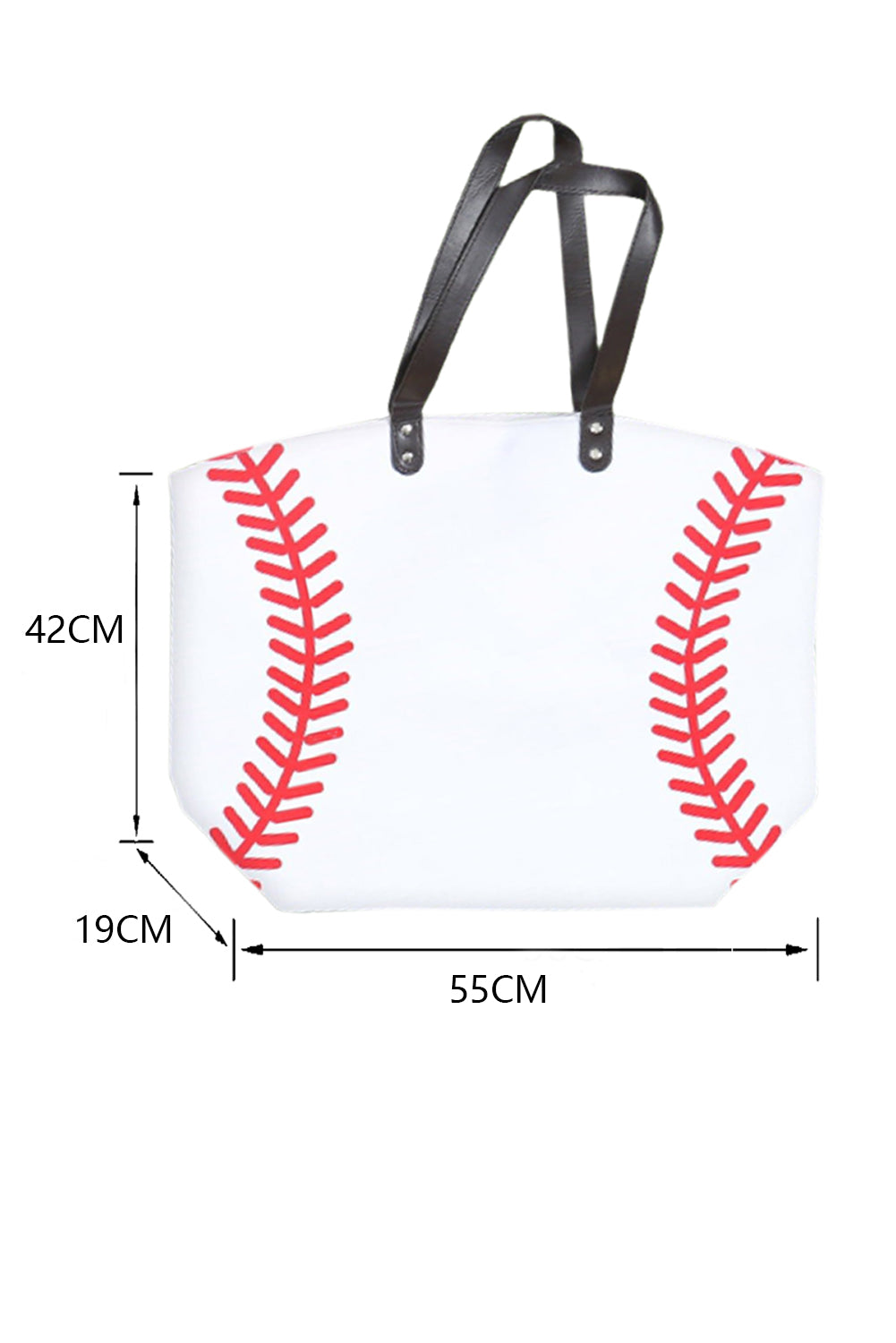 Sporty White Baseball Print Canvas Oversized Tote Bag