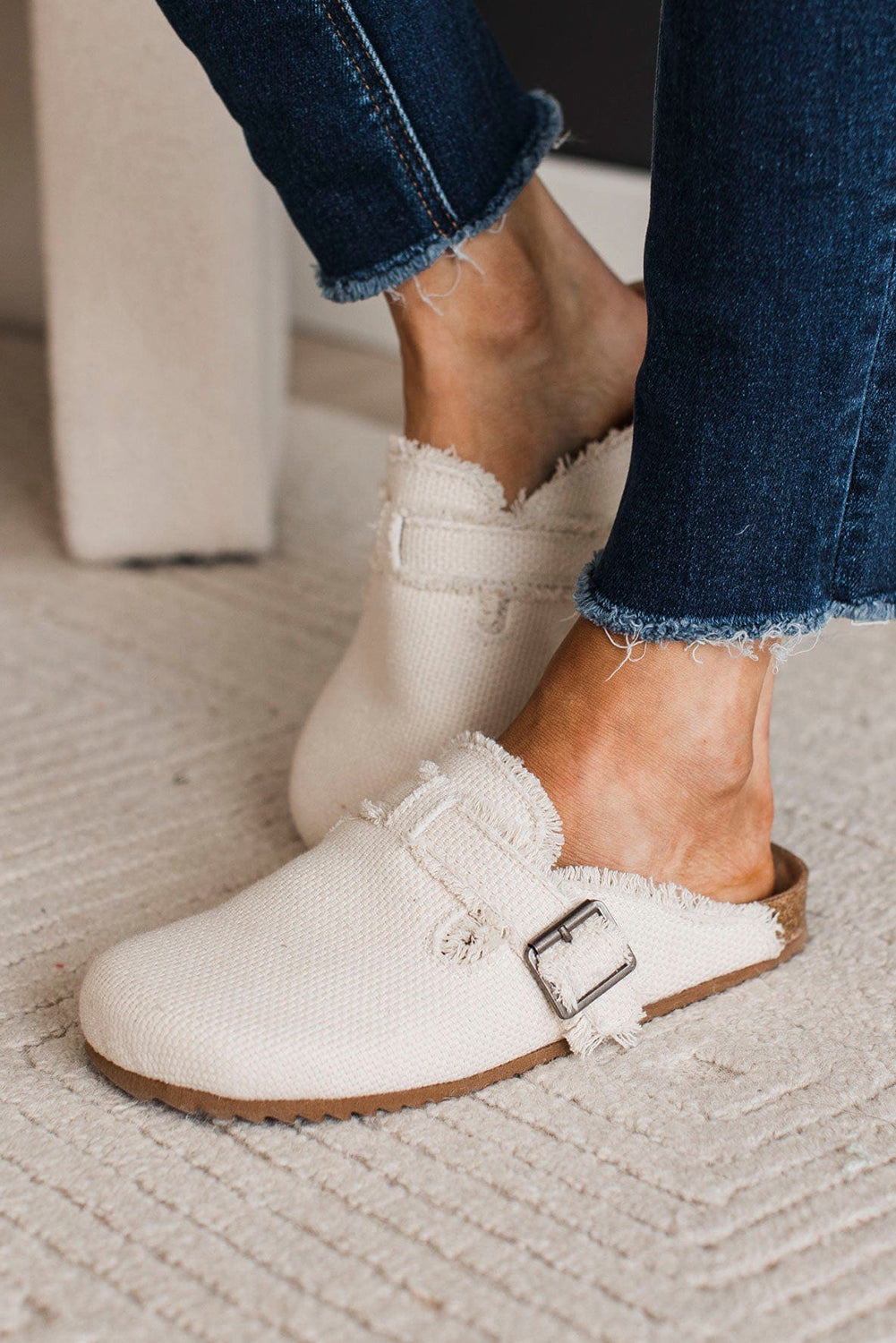 Bouc à boucle en détresse en lin en linge beige en détresse en détresse