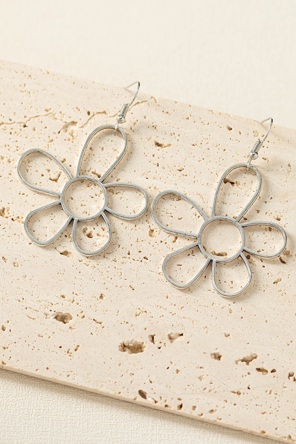 Silvery Alloy Hollowed Flower Hook Earrings for Women