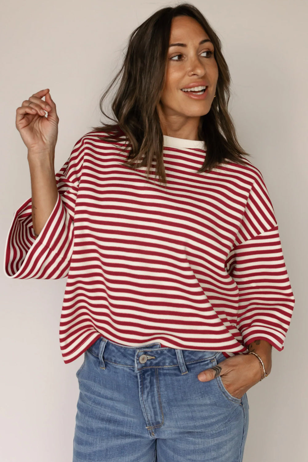 Red Striped Bowknot Backless T-Shirt