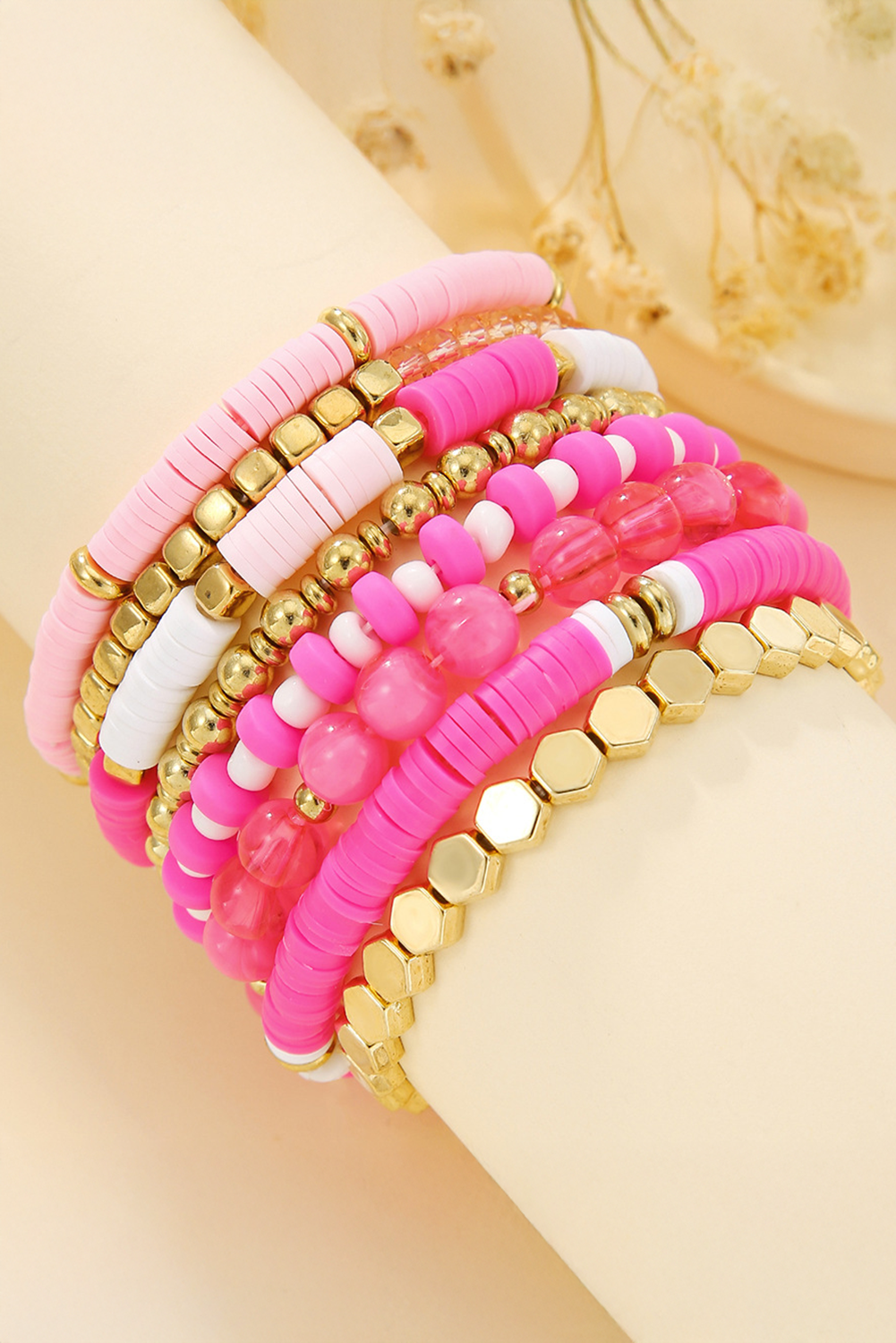 Sachet Pink Clay Bead Layered Bracelet for Stylish Women