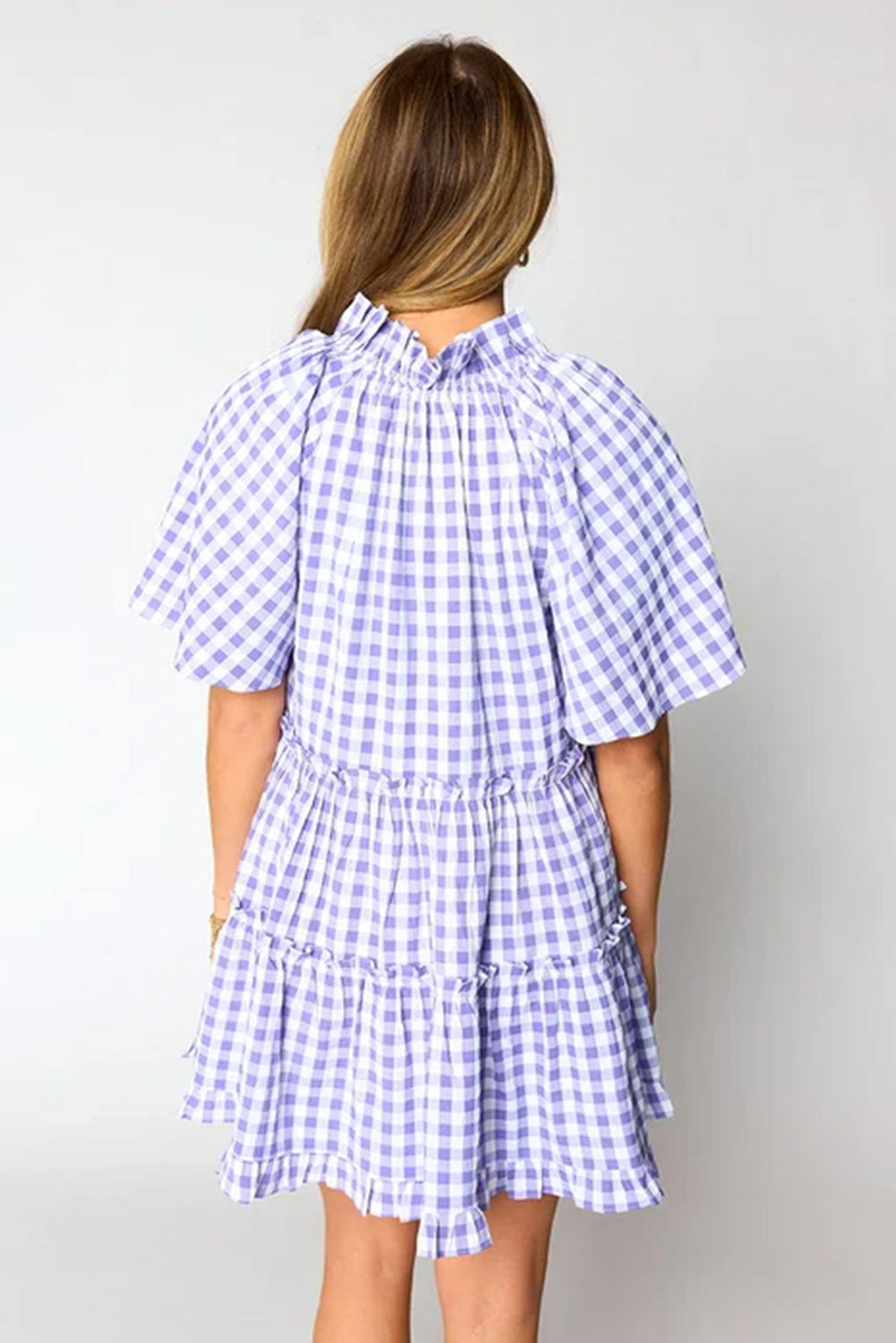 Lavendula a cuadros Plaid Fill Tiered Mini Vestido