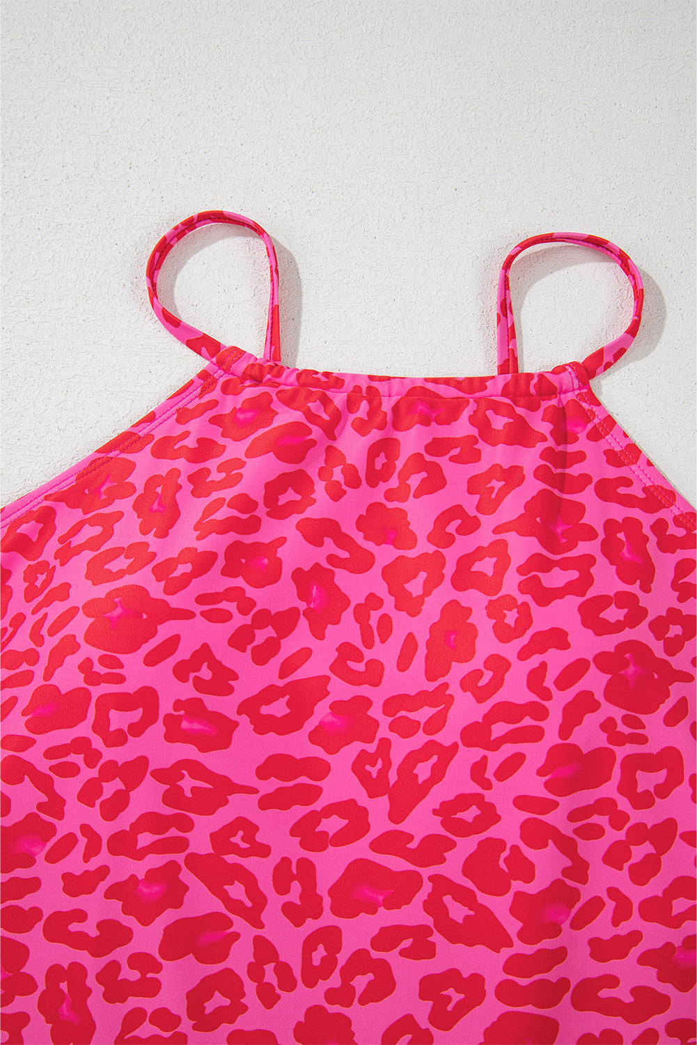 Tankini-Badeanzug mit Leopardenmuster und seitlichem Kordelzug in Rosa