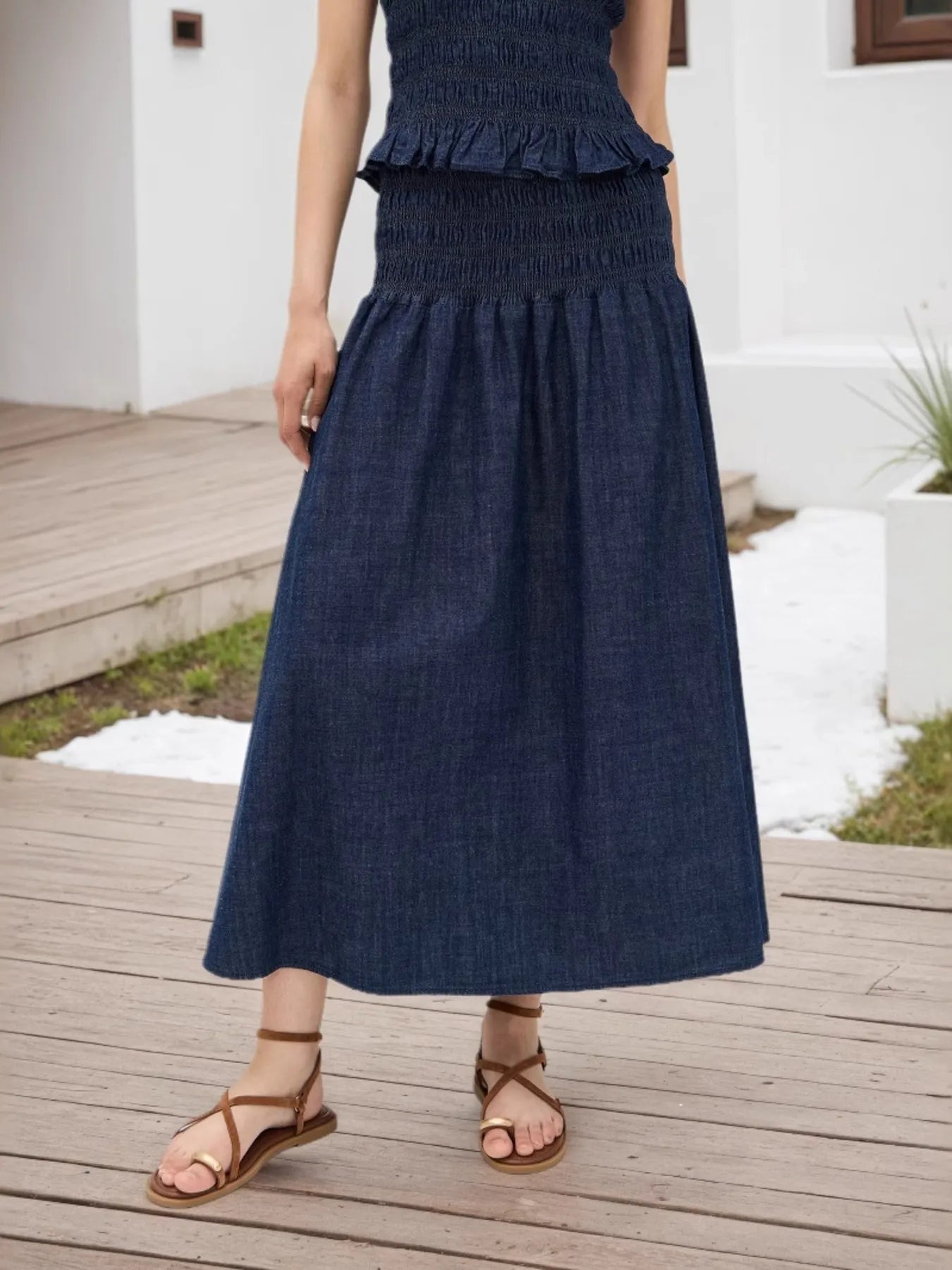 Elastic Waist Midi Skirt - MAD RUFFI