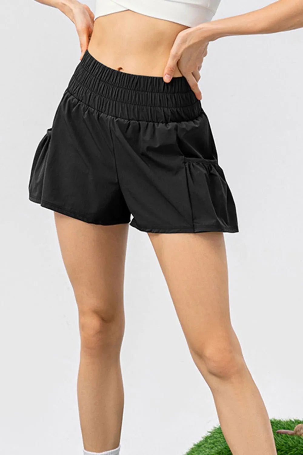Elastic Waist Pocketed Active Shorts - MAD RUFFI
