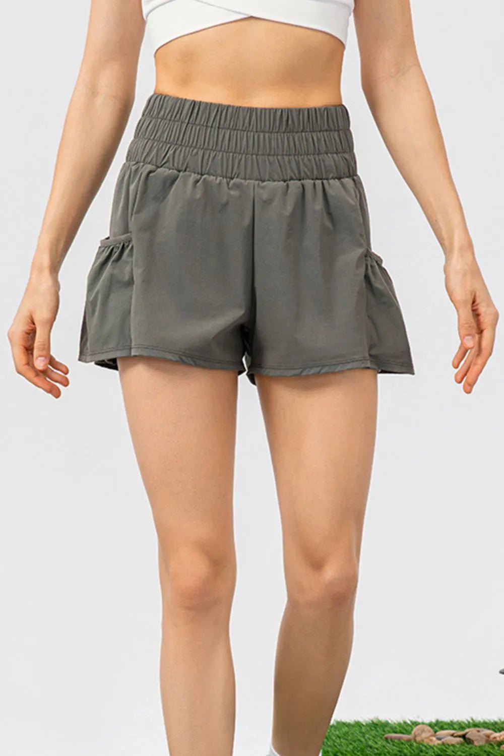 Elastic Waist Pocketed Active Shorts - MAD RUFFI