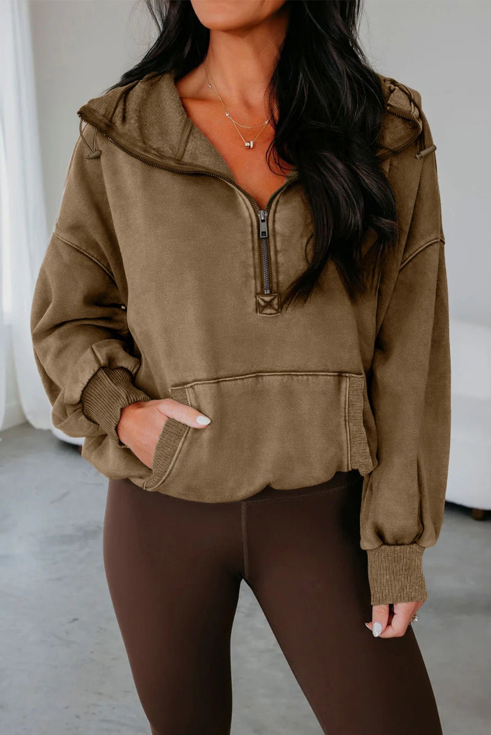 Elmwood Half Zip Kangaroo Pocket Mineral Wash Baggy Hoodie - MAD RUFFI