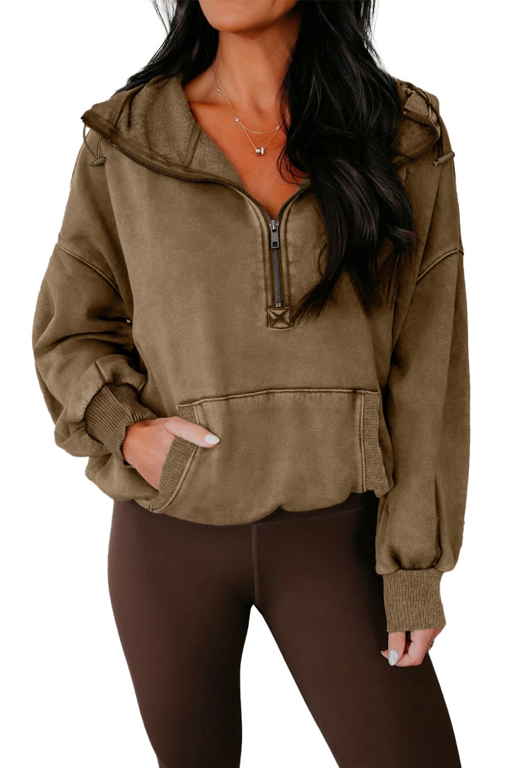 Elmwood Half Zip Kangaroo Pocket Mineral Wash Baggy Hoodie - MAD RUFFI