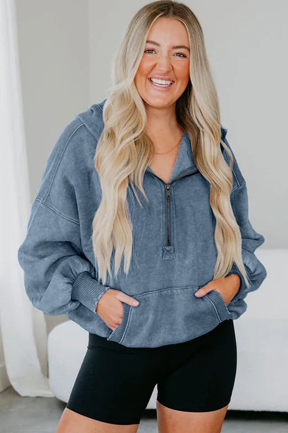 Elmwood Half Zip Kangaroo Pocket Mineral Wash Baggy Hoodie - MAD RUFFI