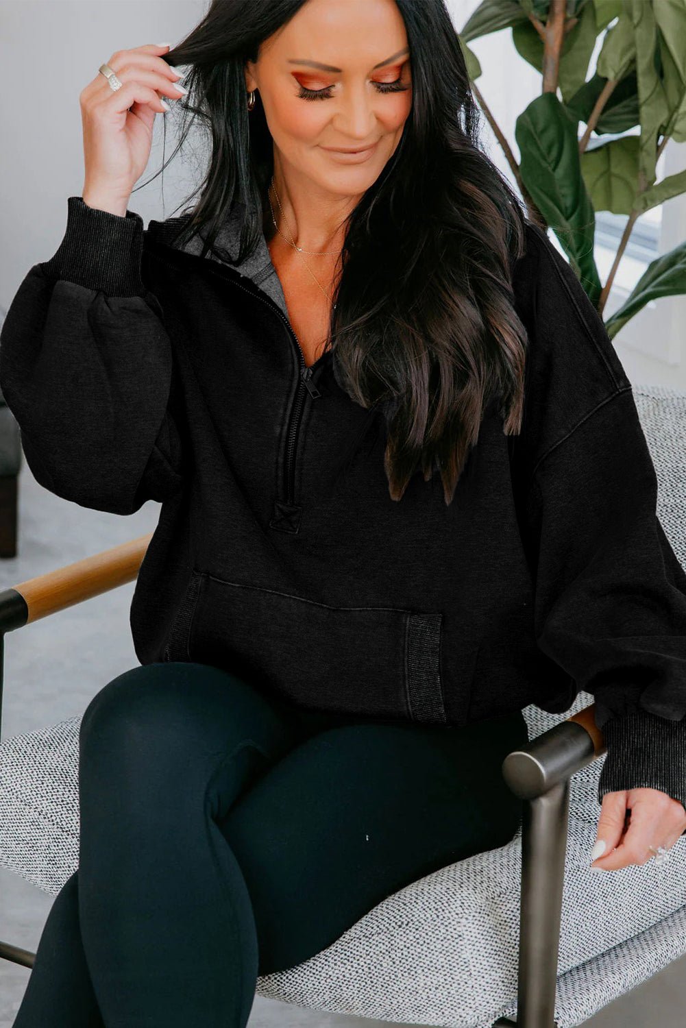 Elmwood Half Zip Kangaroo Pocket Mineral Wash Baggy Hoodie - MAD RUFFI