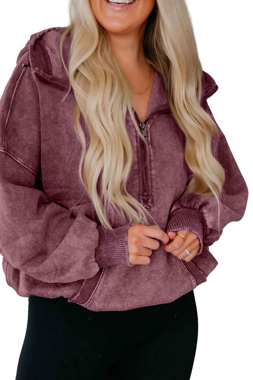 Elmwood Half Zip Kangaroo Pocket Mineral Wash Baggy Hoodie - MAD RUFFI