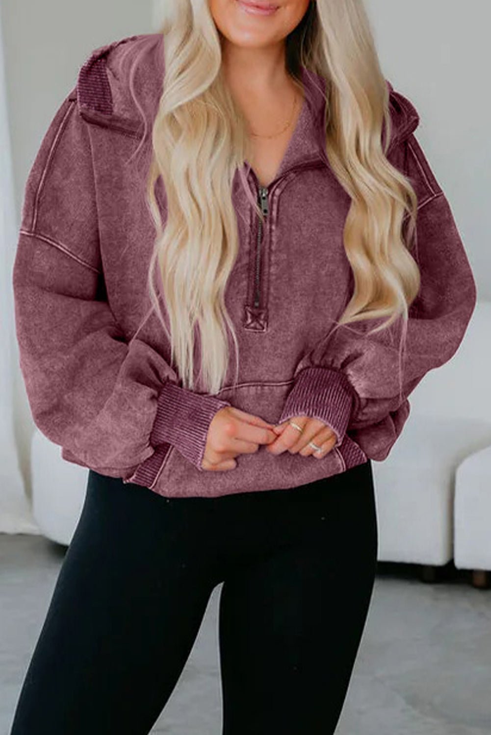 Elmwood Half Zip Kangaroo Pocket Mineral Wash Baggy Hoodie - MAD RUFFI