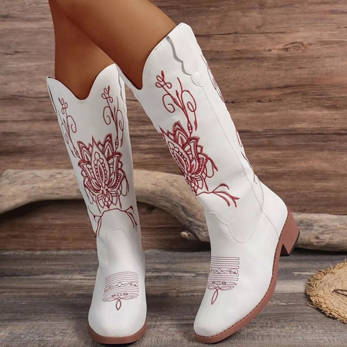 Embroidered Block Heels Boots - MAD RUFFI