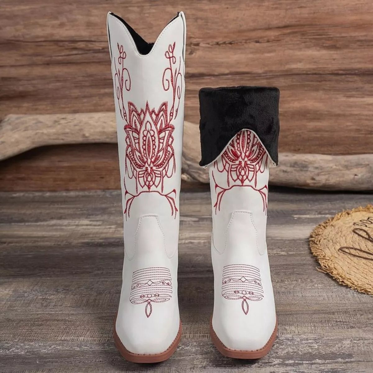 Embroidered Block Heels Boots - MAD RUFFI