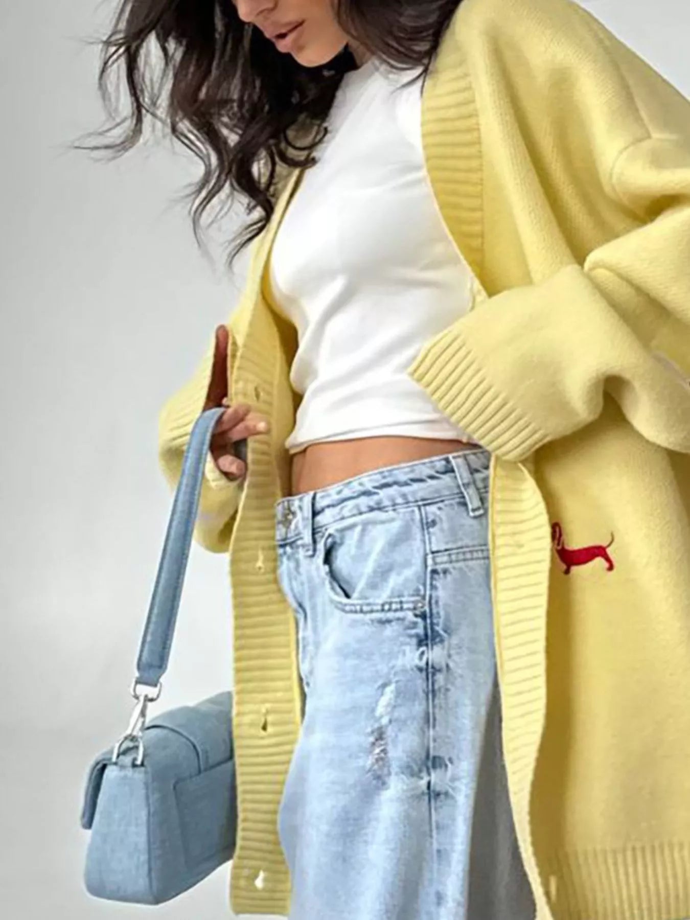 Embroidered Button Up Cardigan - MAD RUFFI