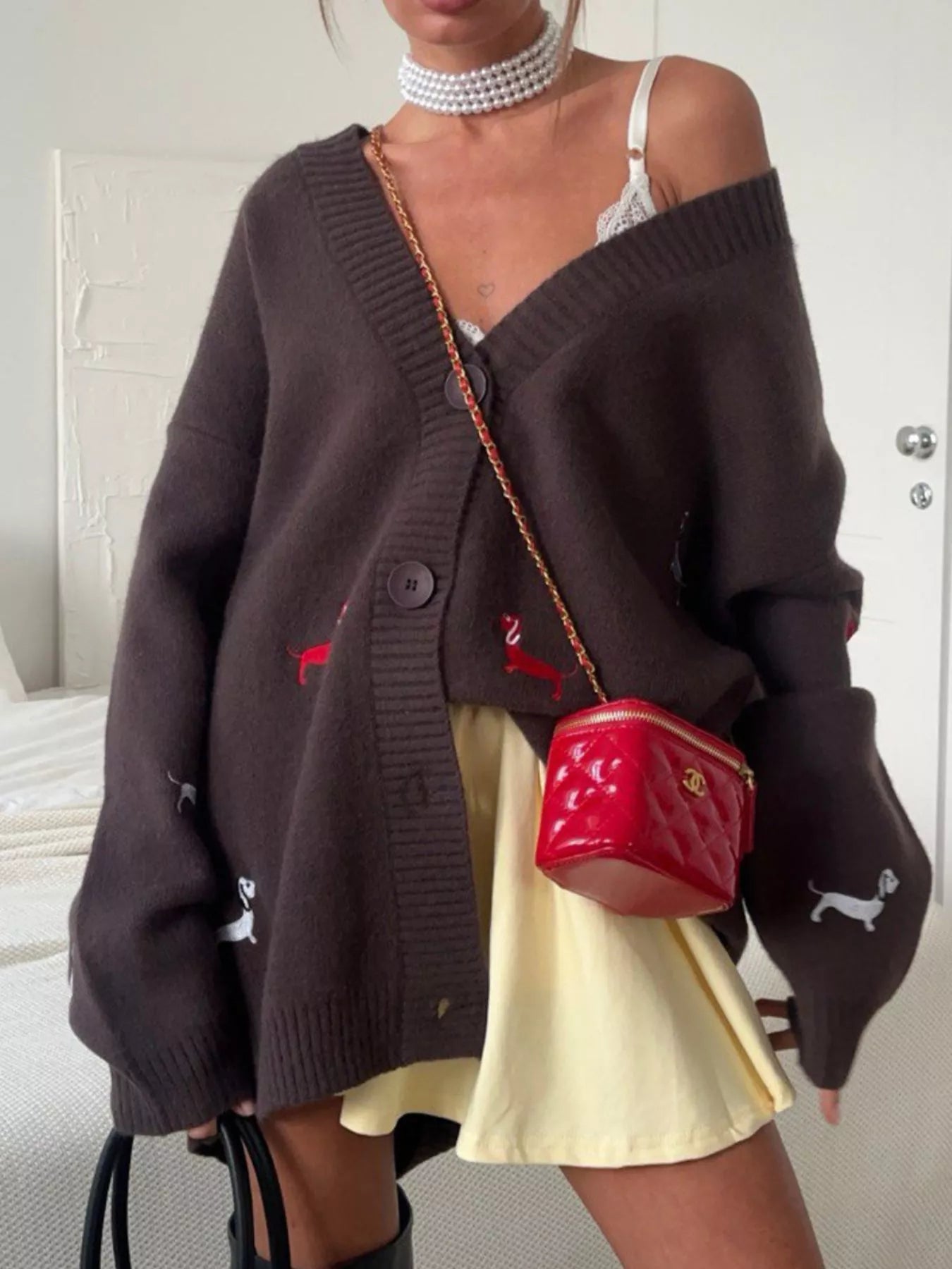 Embroidered Button Up Cardigan - MAD RUFFI