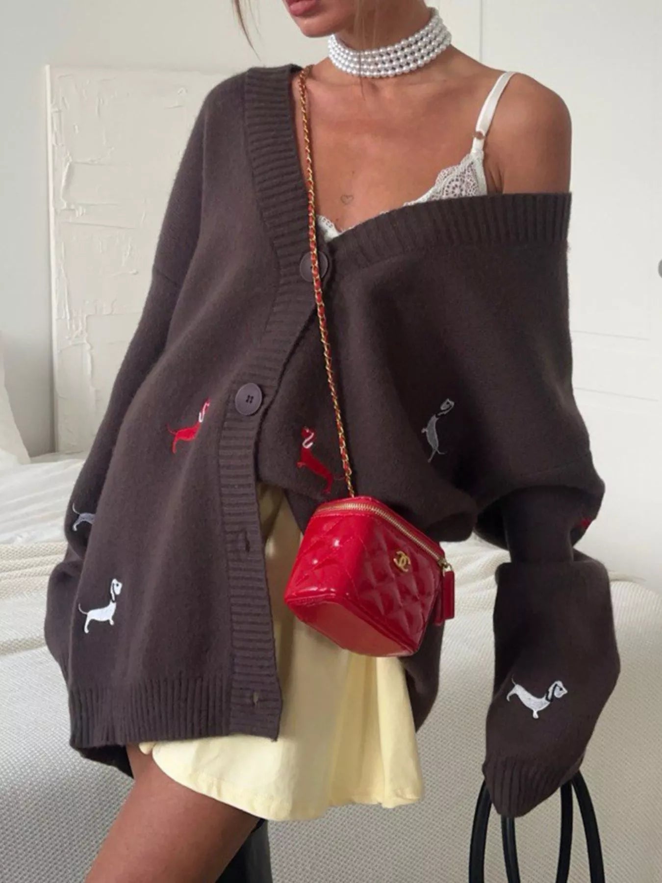 Embroidered Button Up Cardigan - MAD RUFFI