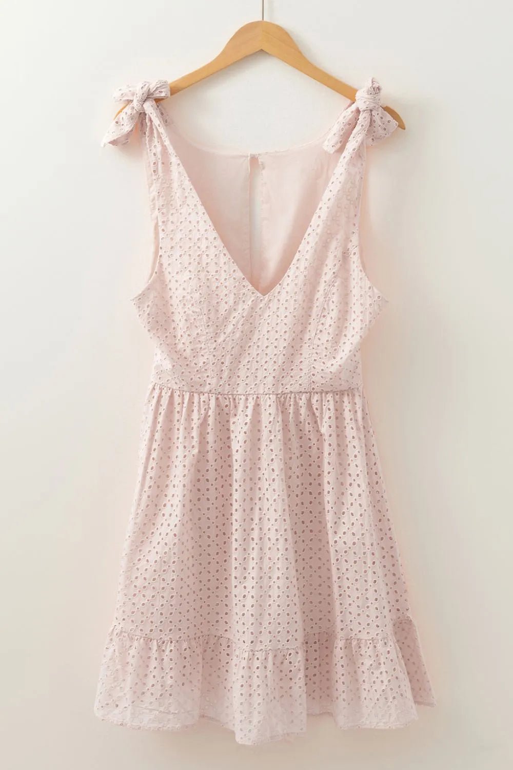Embroidered Eyelets Ruffled Hem Sleeveless Mini Dress - MAD RUFFI