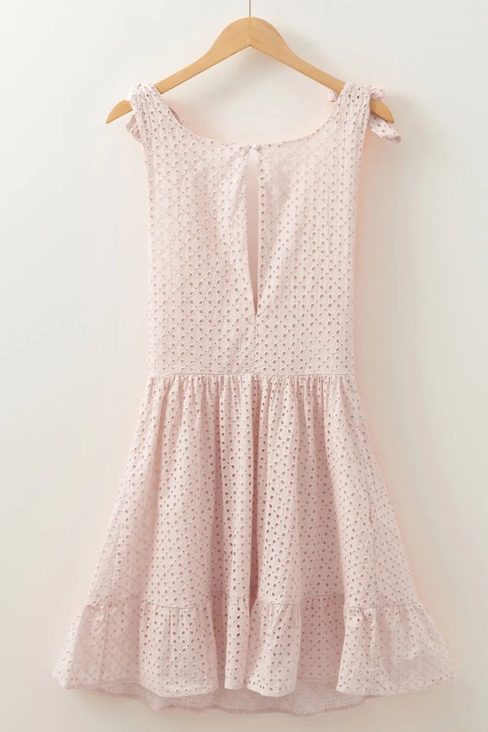 Embroidered Eyelets Ruffled Hem Sleeveless Mini Dress - MAD RUFFI