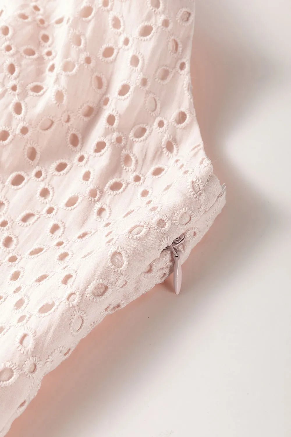 Embroidered Eyelets Ruffled Hem Sleeveless Mini Dress - MAD RUFFI