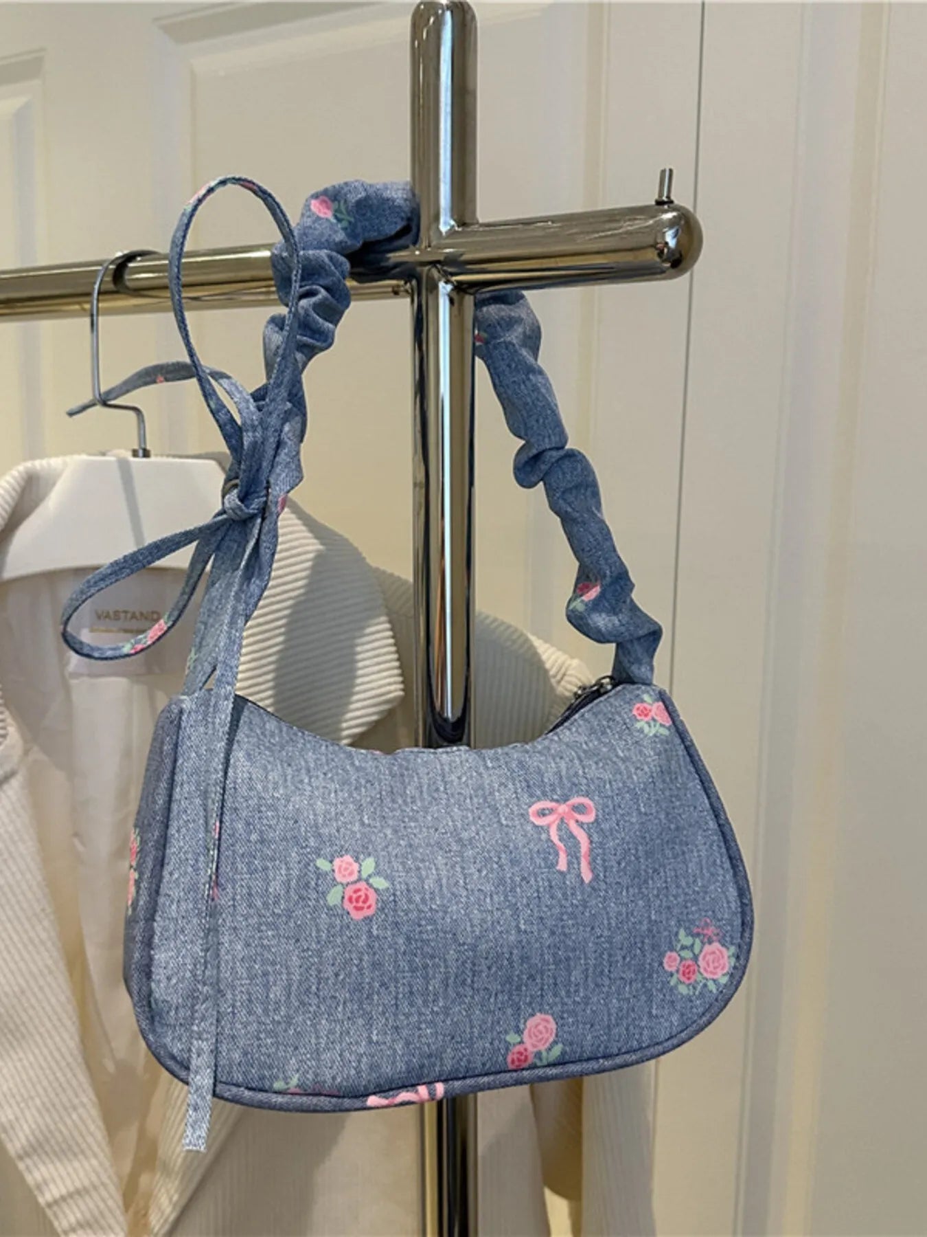 Embroidered Ruched Strap Shoulder Bag - MAD RUFFI