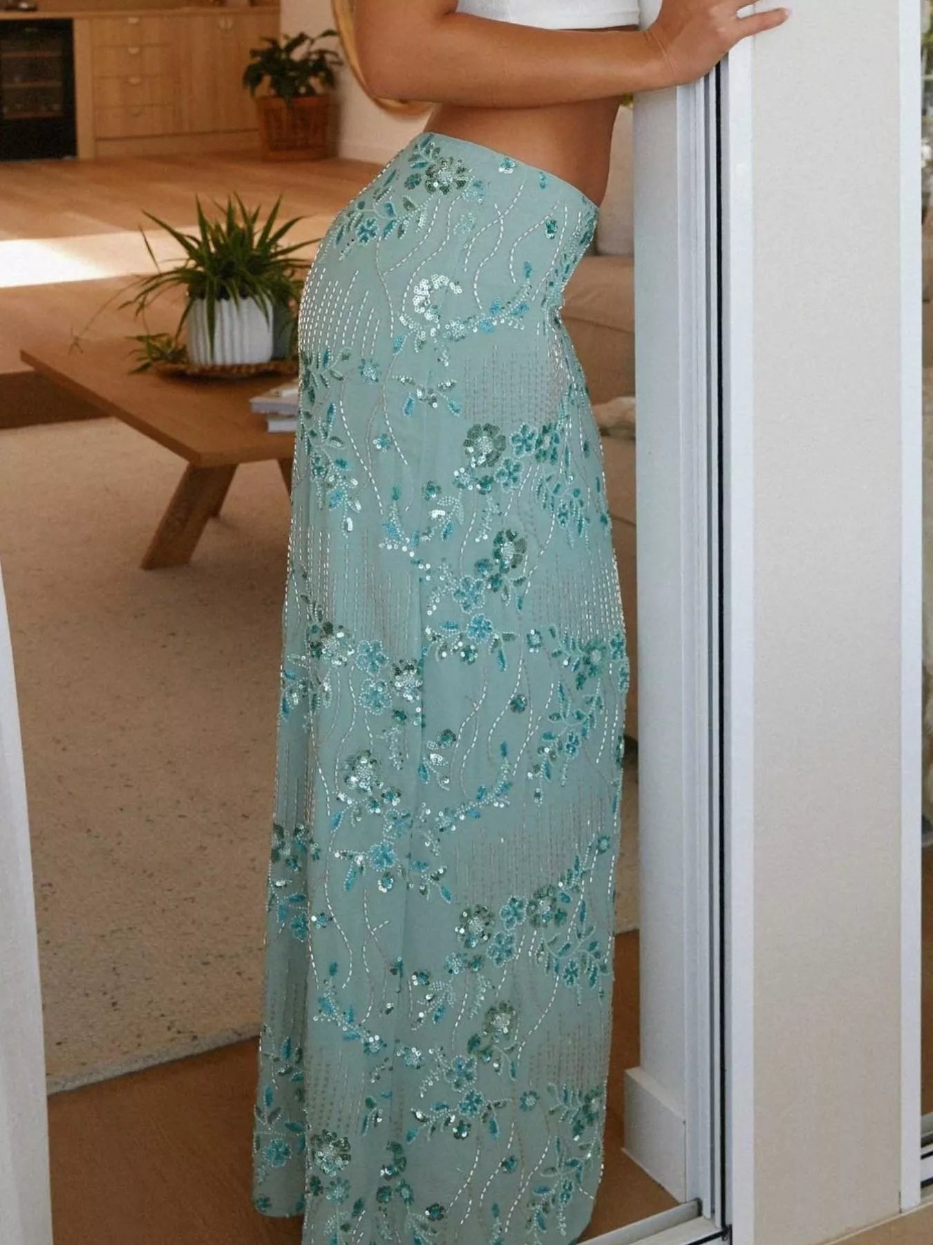 Embroidered Sequin Maxi Skirt - MAD RUFFI