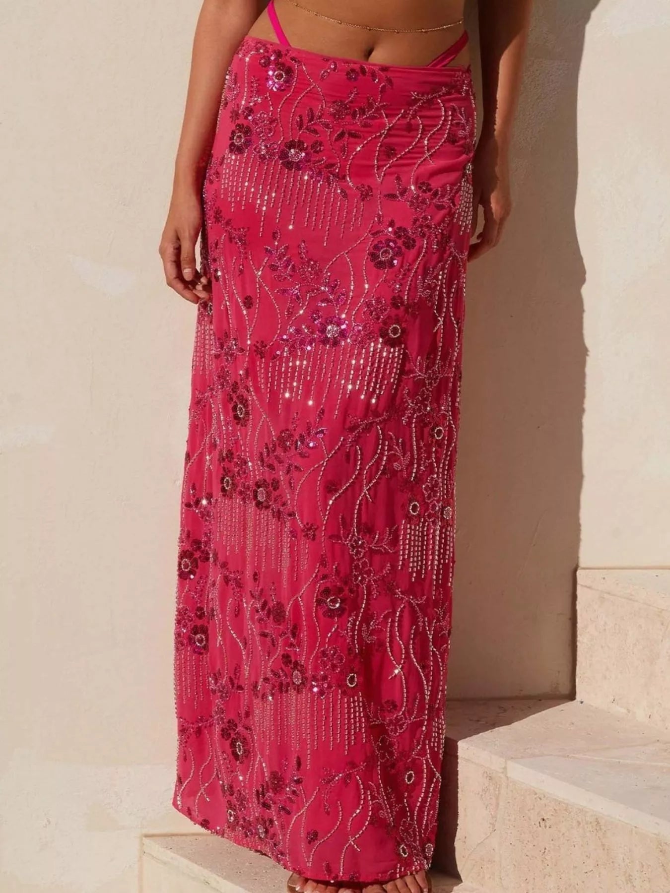 Embroidered Sequin Maxi Skirt - MAD RUFFI