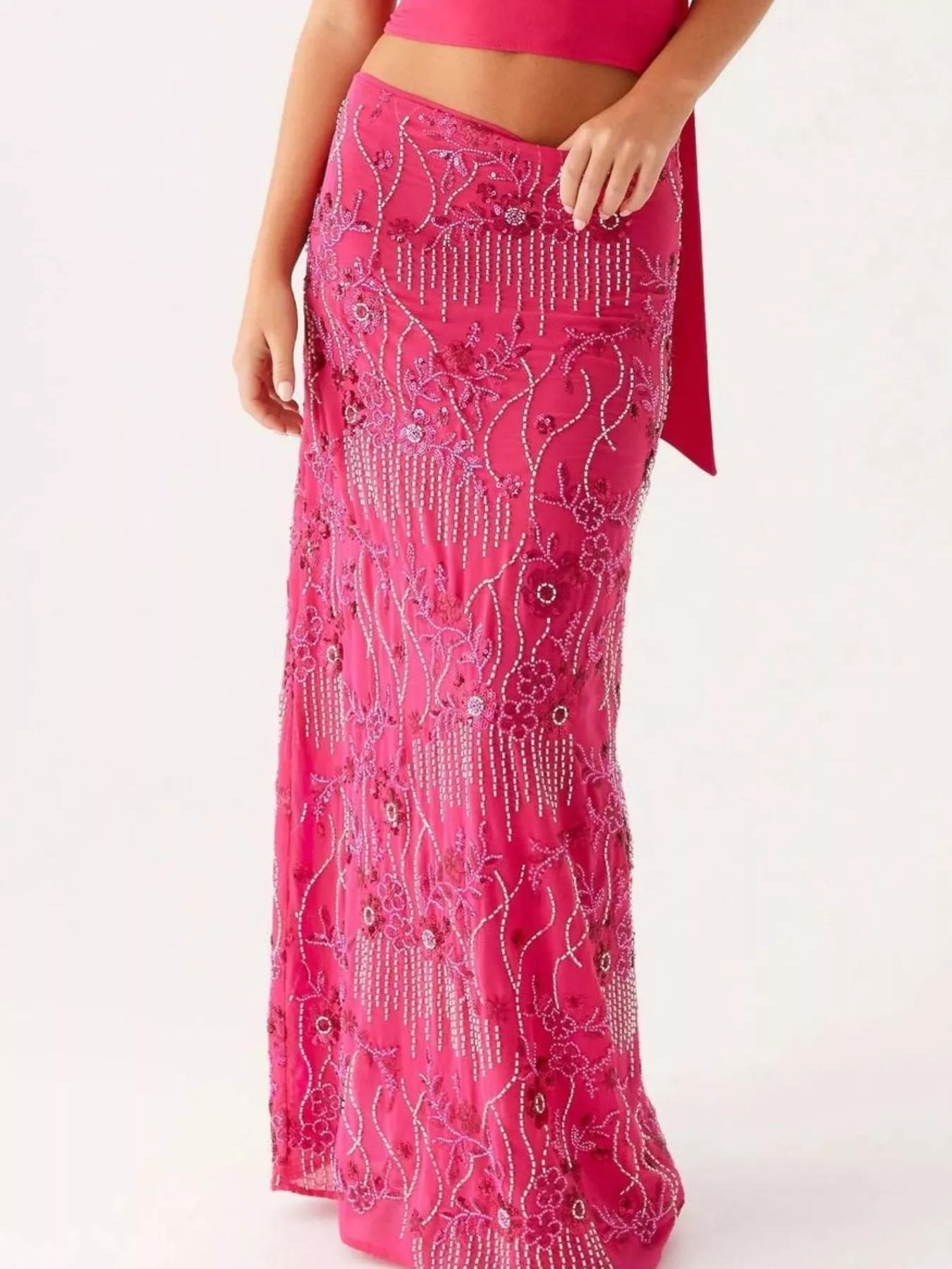 Embroidered Sequin Maxi Skirt - MAD RUFFI