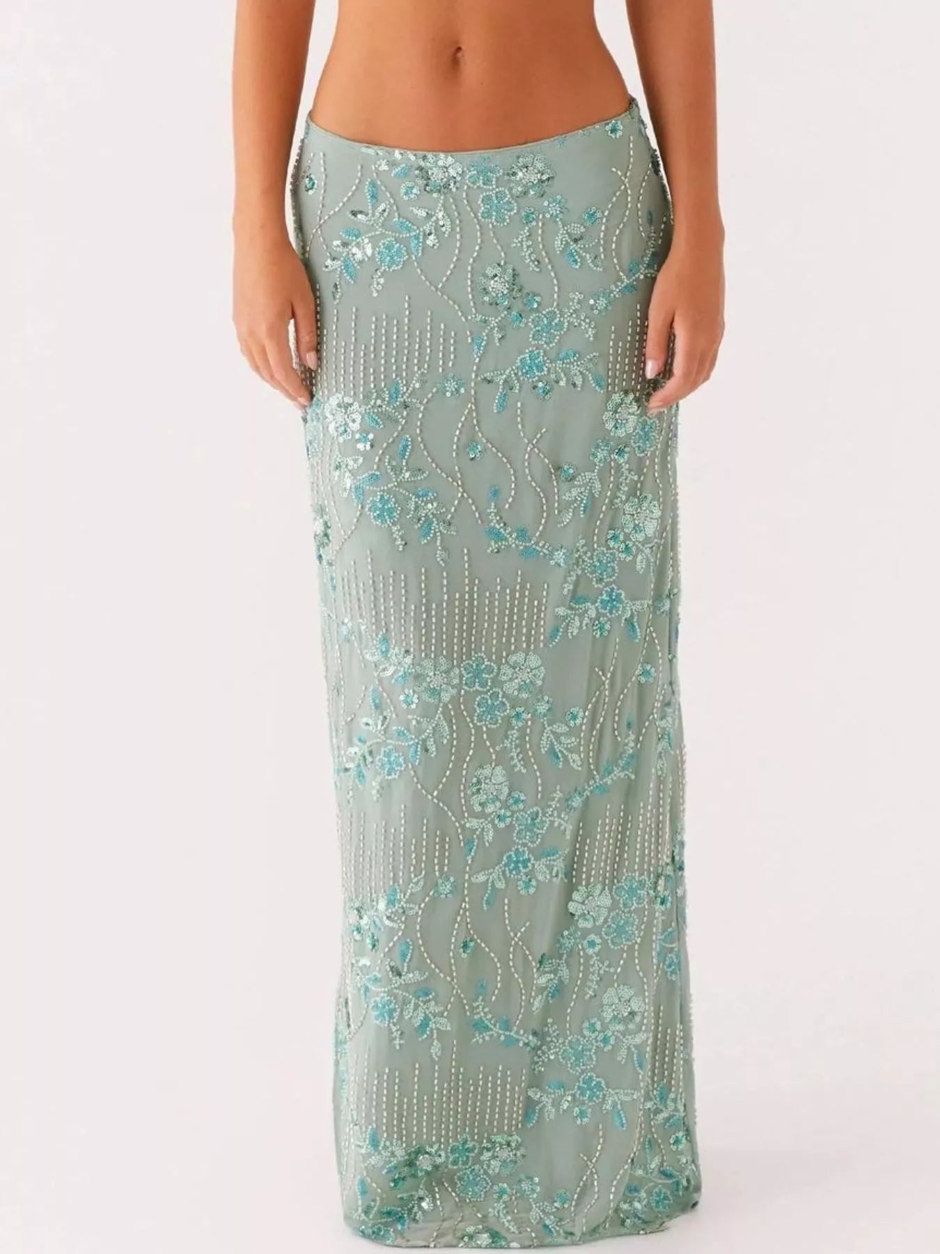 Embroidered Sequin Maxi Skirt - MAD RUFFI