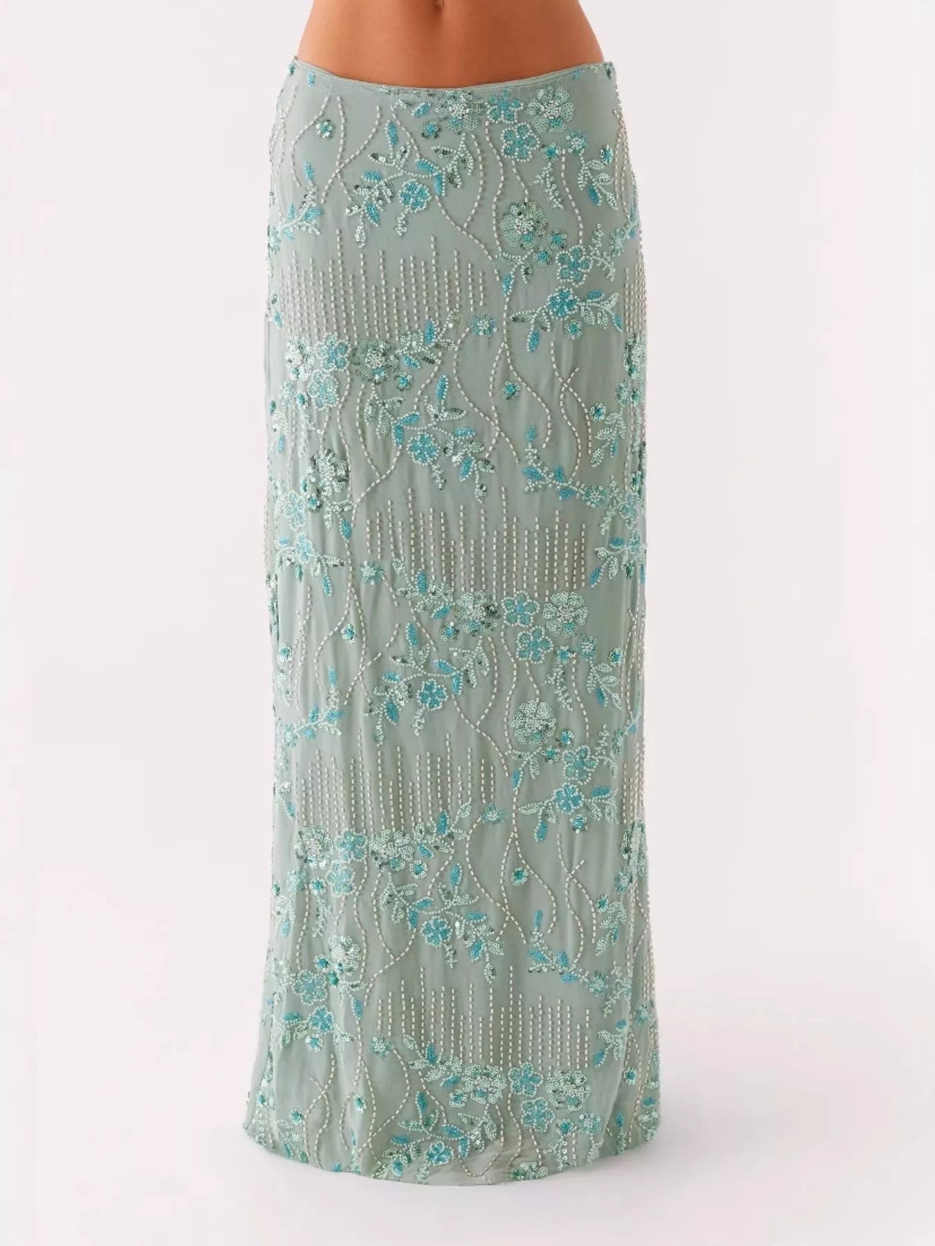 Embroidered Sequin Maxi Skirt - MAD RUFFI