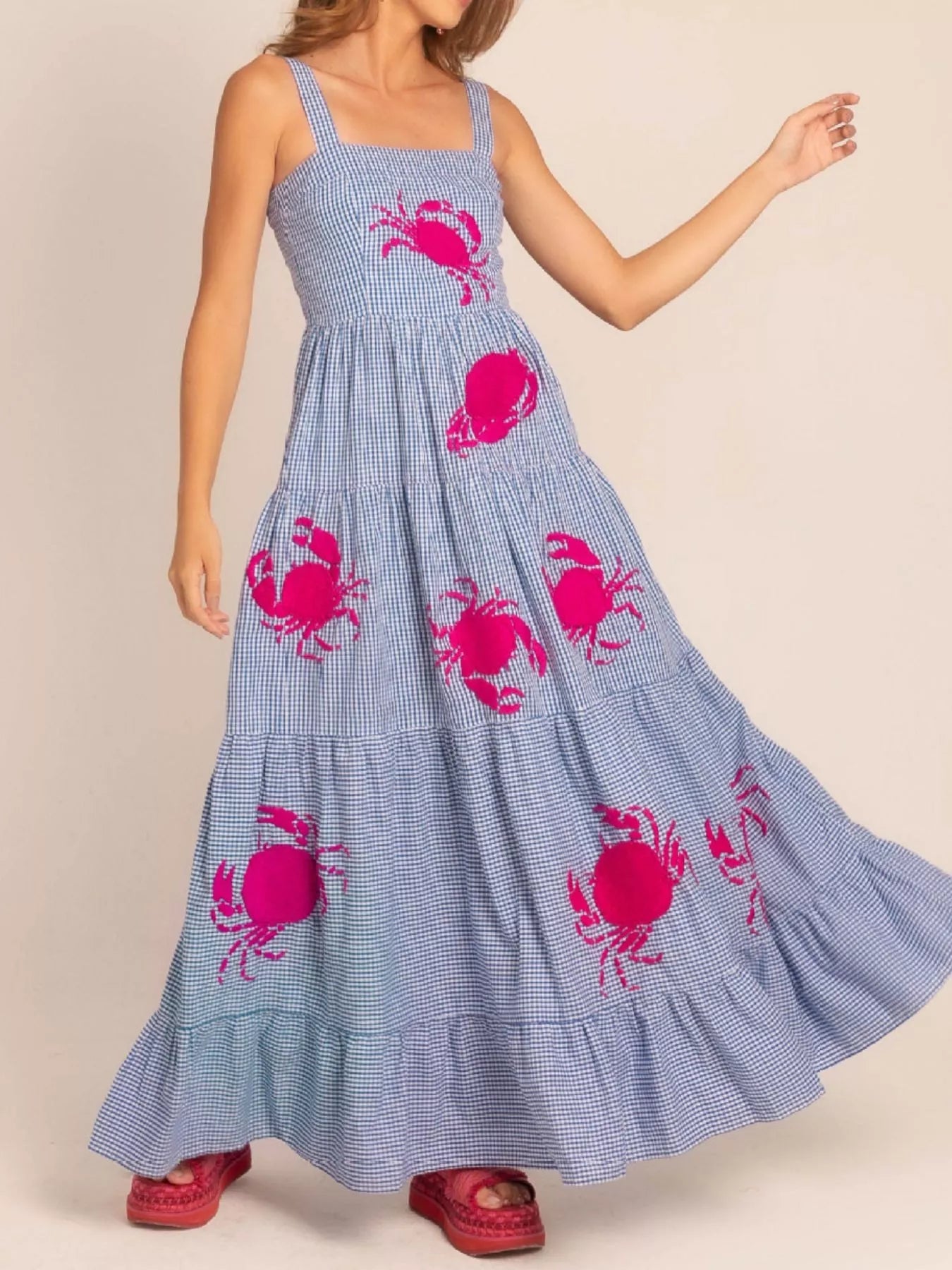 Embroidered Square Neck Tiered Maxi Cami Dress - MAD RUFFI