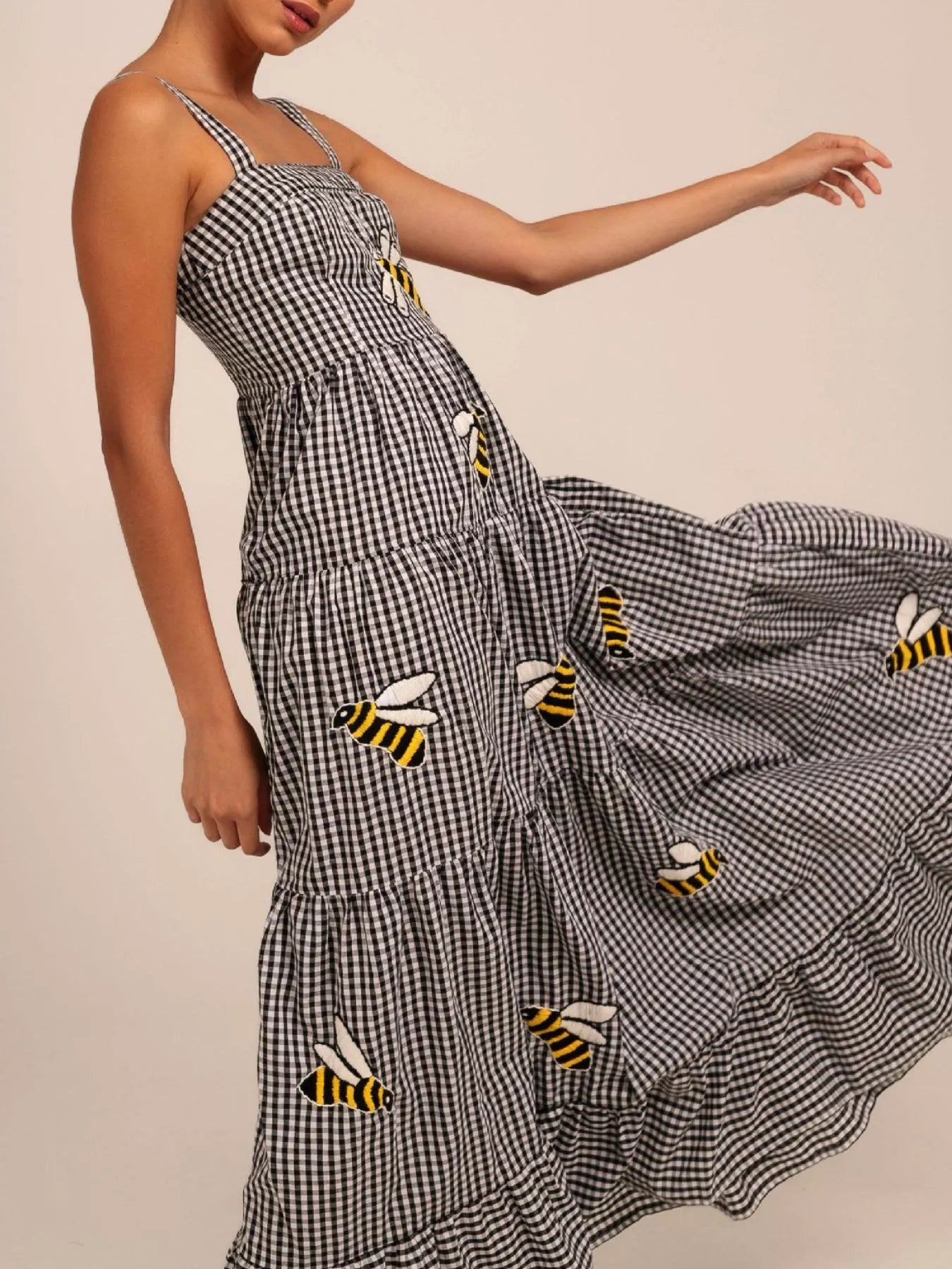 Embroidered Square Neck Tiered Maxi Cami Dress - MAD RUFFI