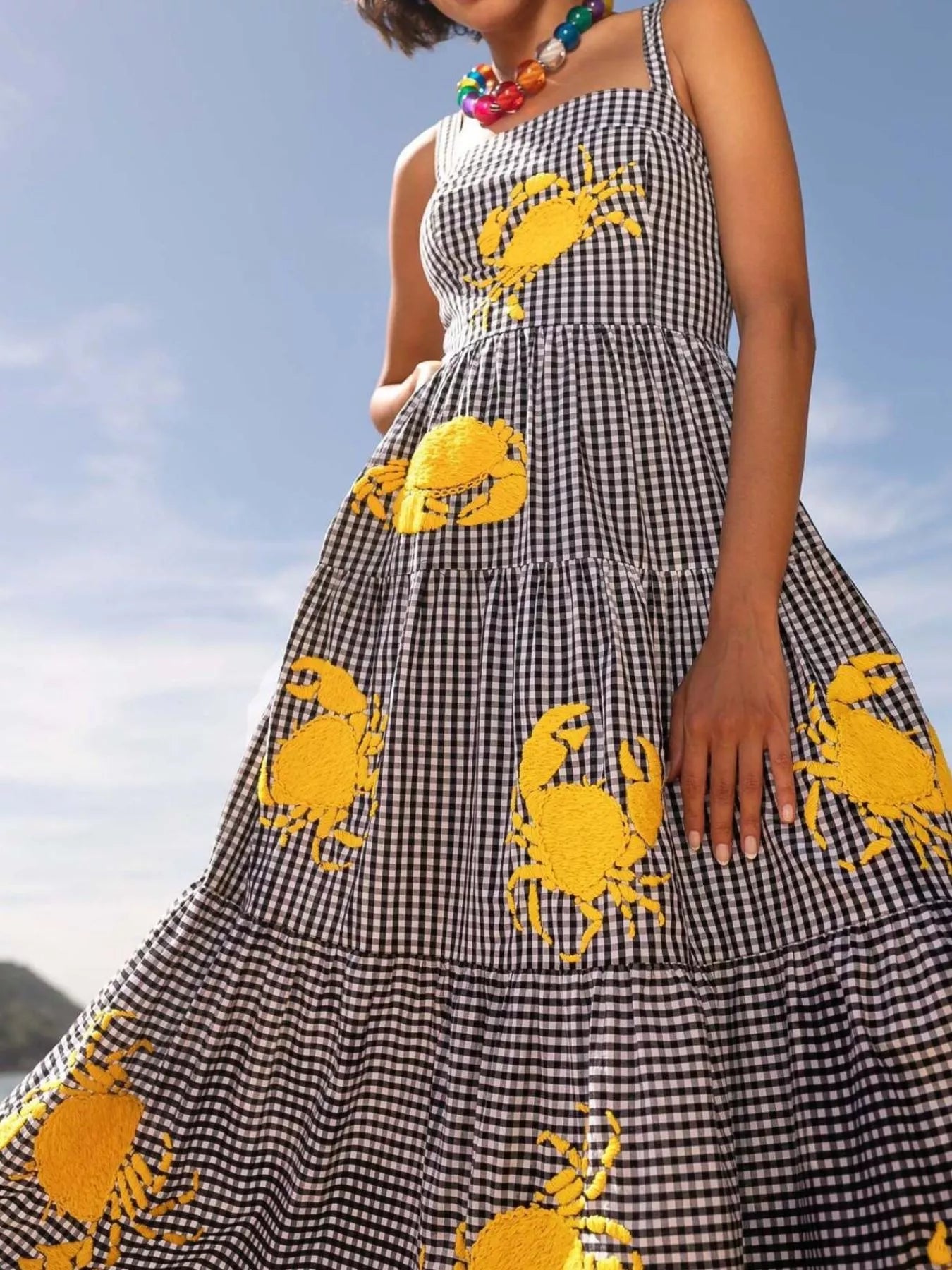 Embroidered Square Neck Tiered Maxi Cami Dress - MAD RUFFI