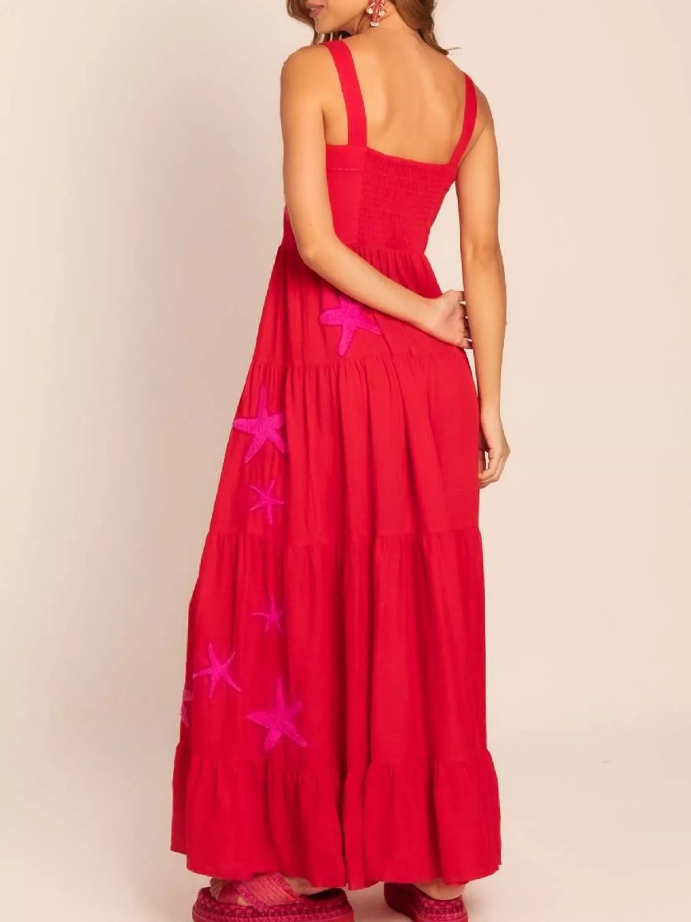 Embroidered Square Neck Tiered Maxi Cami Dress - MAD RUFFI