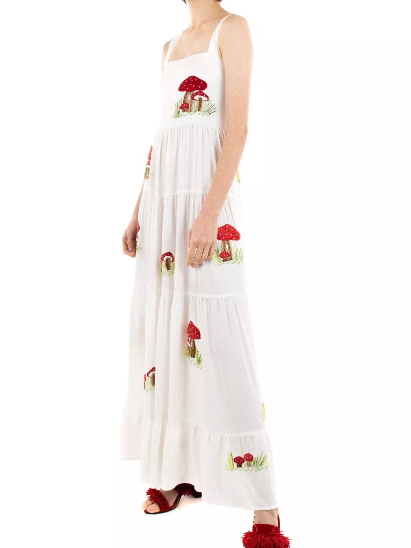 Embroidered Square Neck Tiered Maxi Cami Dress - MAD RUFFI