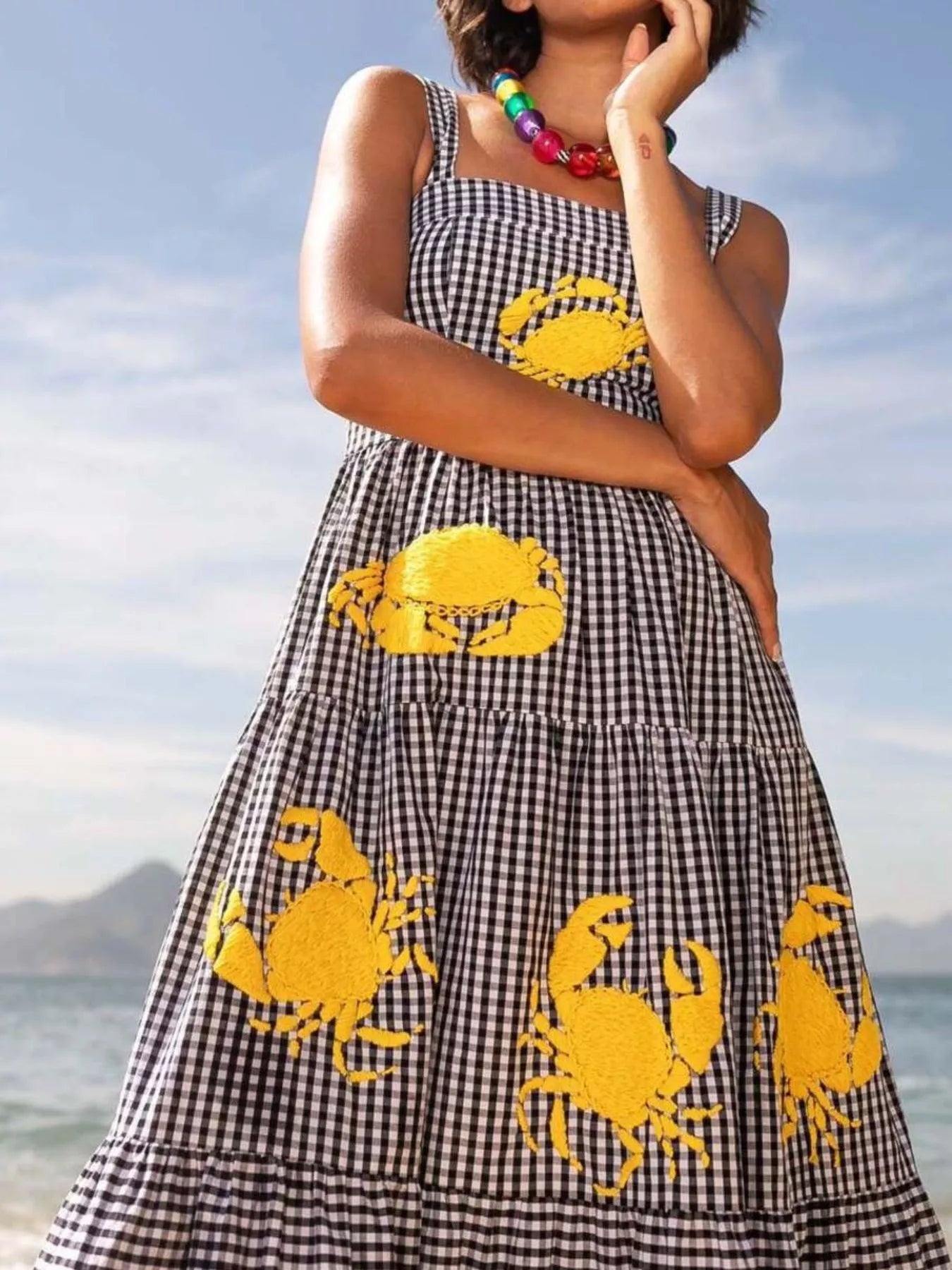 Embroidered Square Neck Tiered Maxi Cami Dress - MAD RUFFI