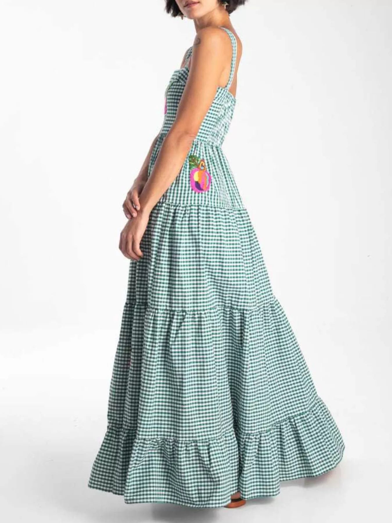 Embroidered Square Neck Tiered Maxi Cami Dress - MAD RUFFI