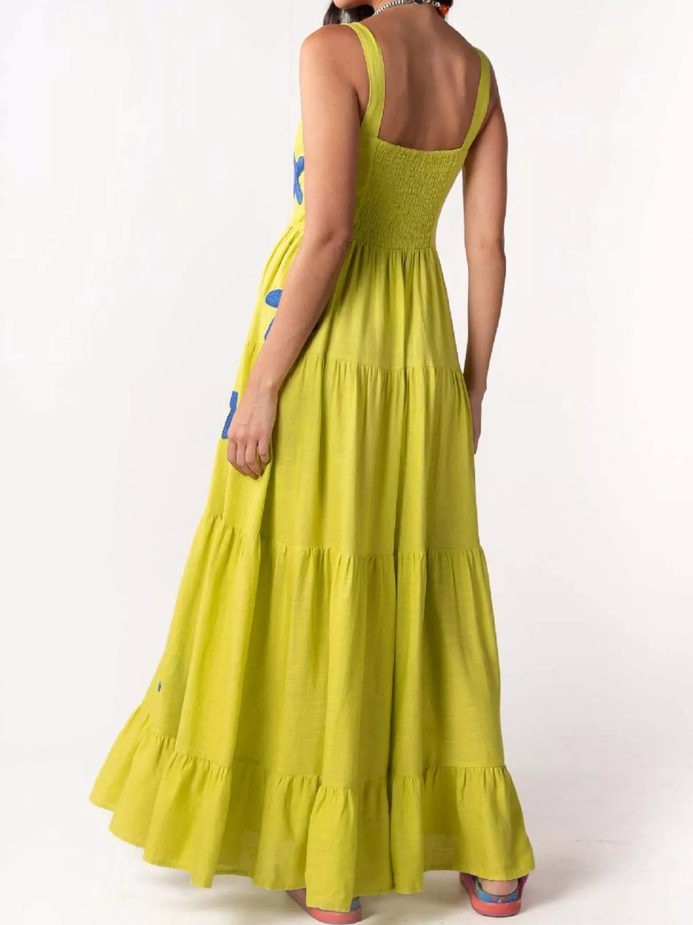 Embroidered Square Neck Tiered Maxi Cami Dress - MAD RUFFI